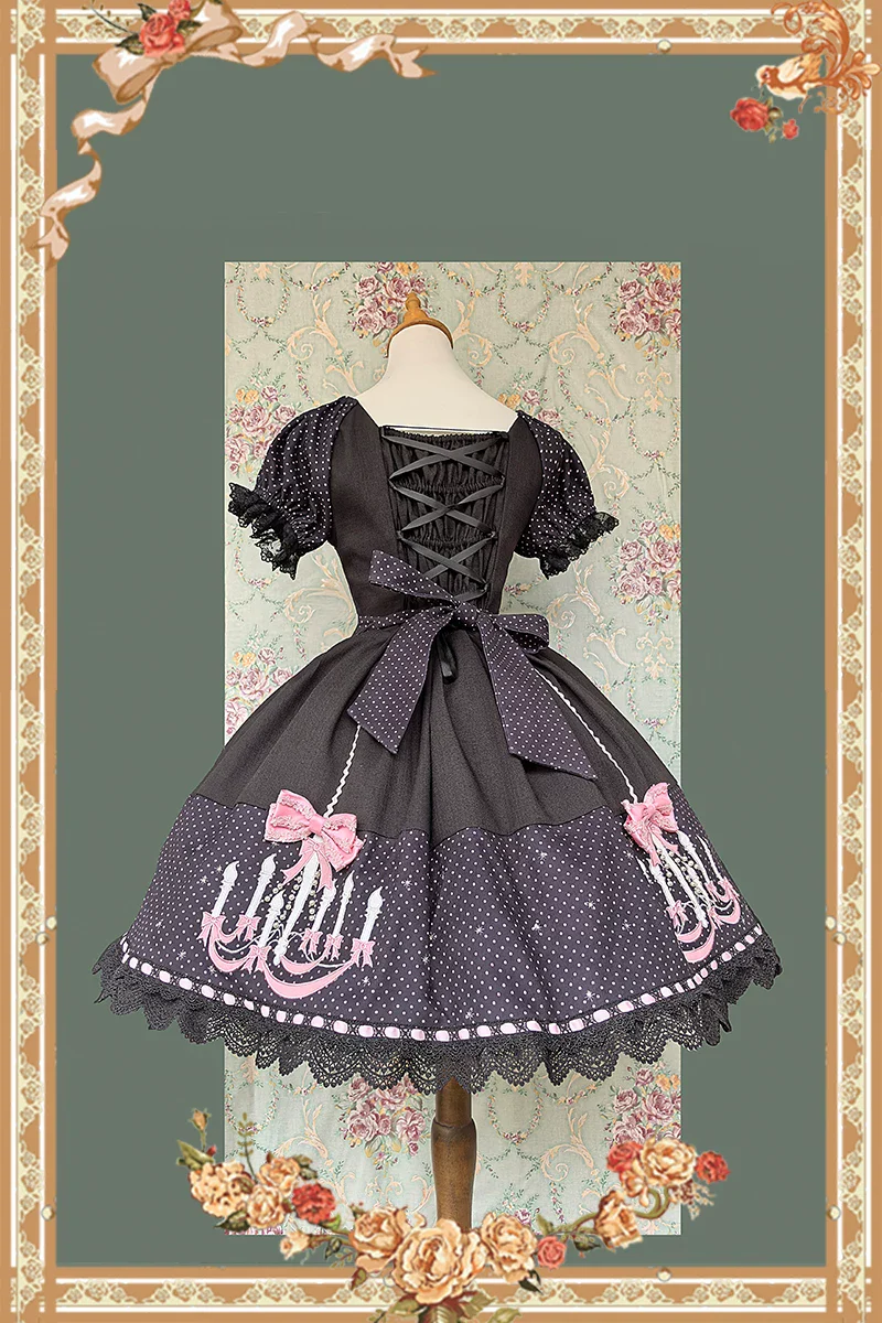 Chandelier - Old School Lolita OP Dress, Polka Dot, Chandelier Print - Image 17