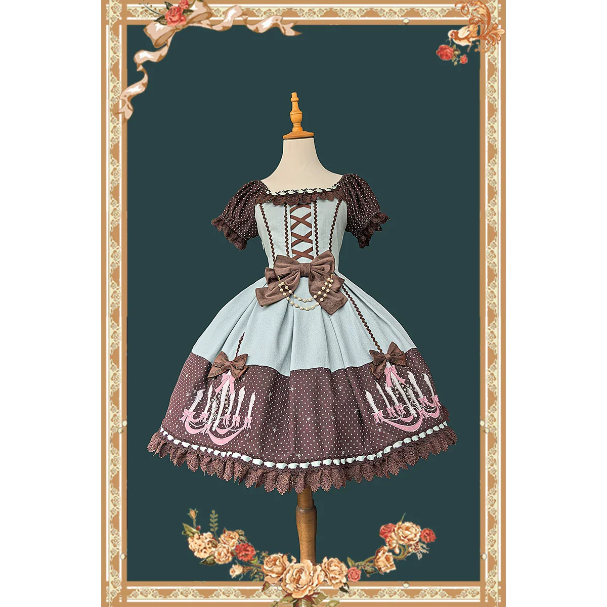 Chandelier - Old School Lolita OP Dress, Polka Dot, Chandelier Print - Image 5