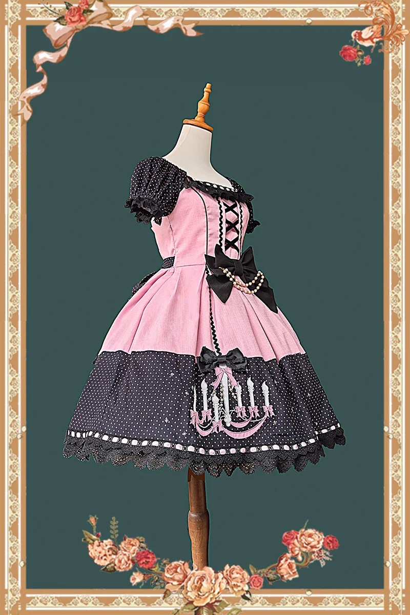 Chandelier - Old School Lolita OP Dress, Polka Dot, Chandelier Print - Image 6
