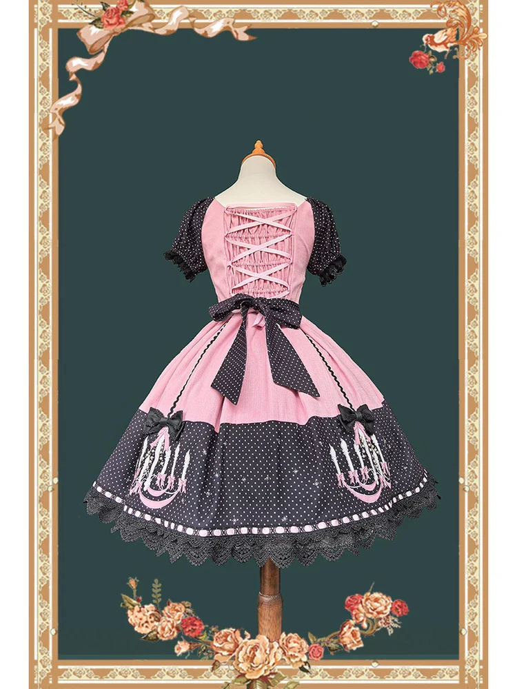 Chandelier - Old School Lolita OP Dress, Polka Dot, Chandelier Print - Image 8