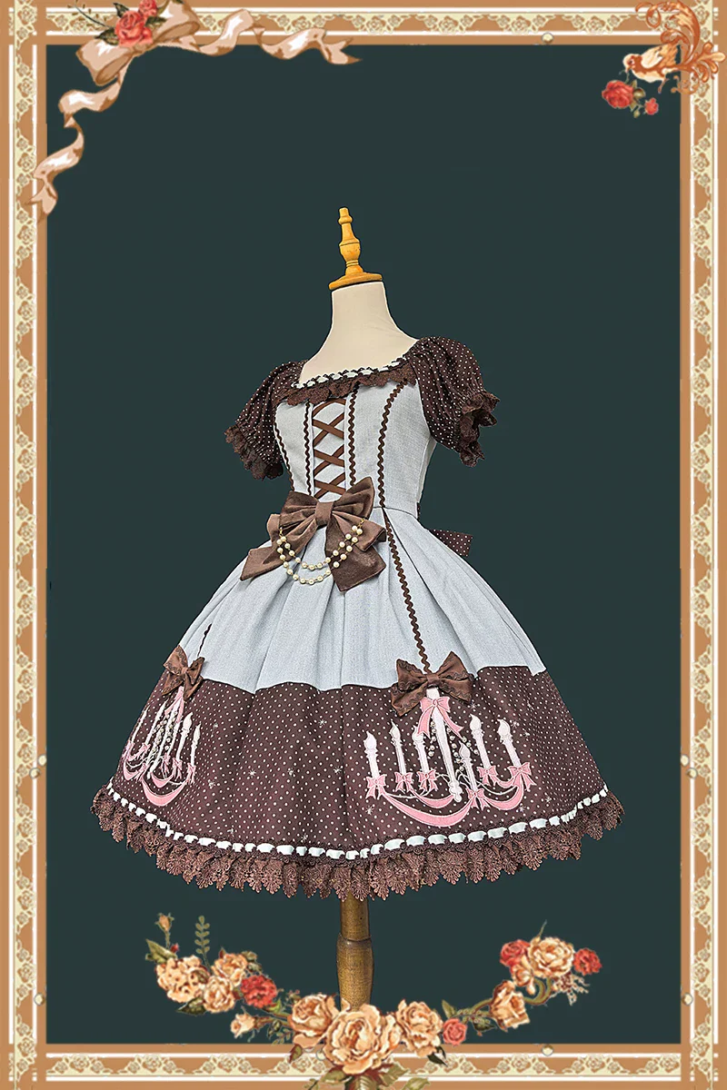 Chandelier - Old School Lolita OP Dress, Polka Dot, Chandelier Print - Image 9