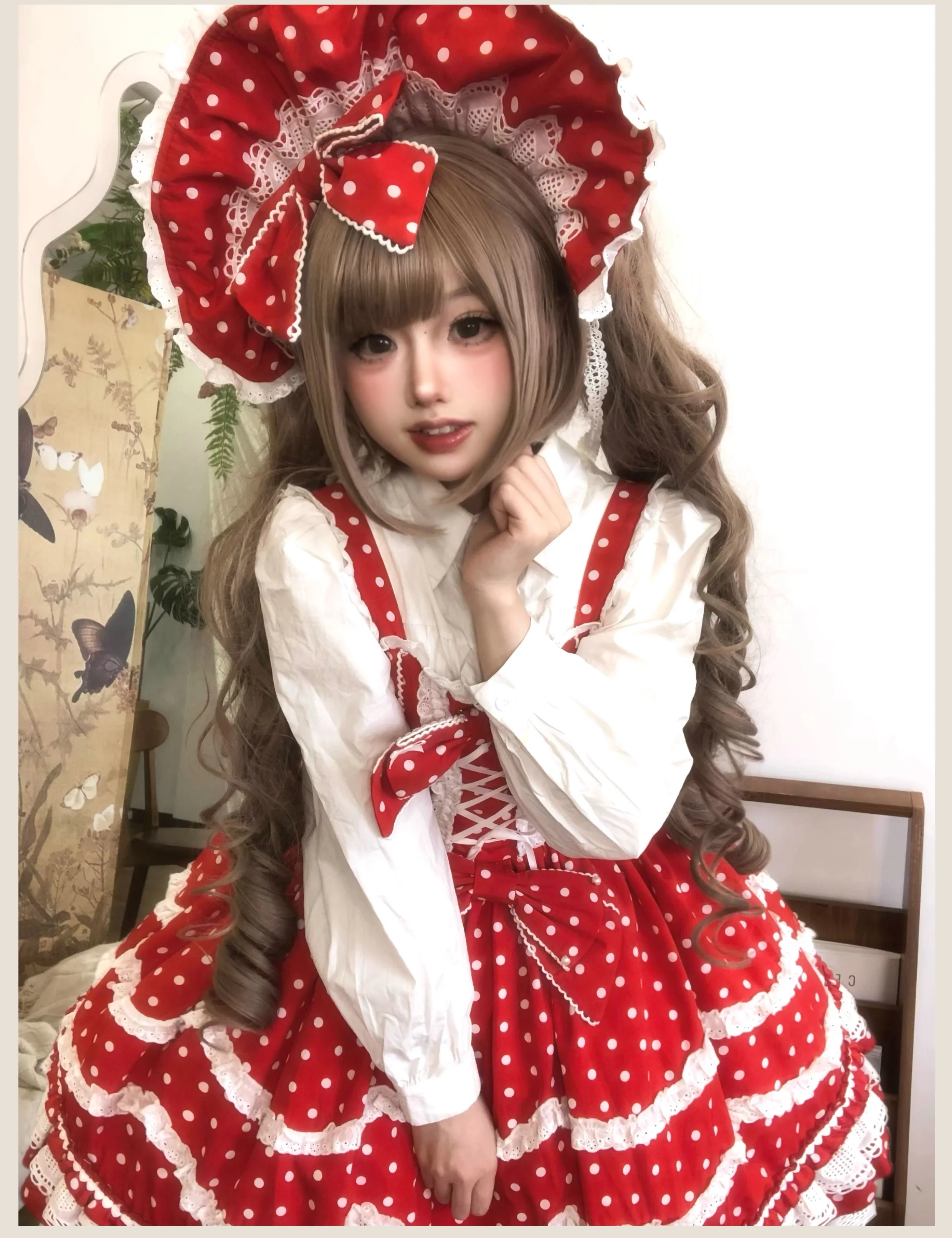 Polka Bailys - Old School Lolita JSK Suit, Red White Polka Dot Dress - Image 13