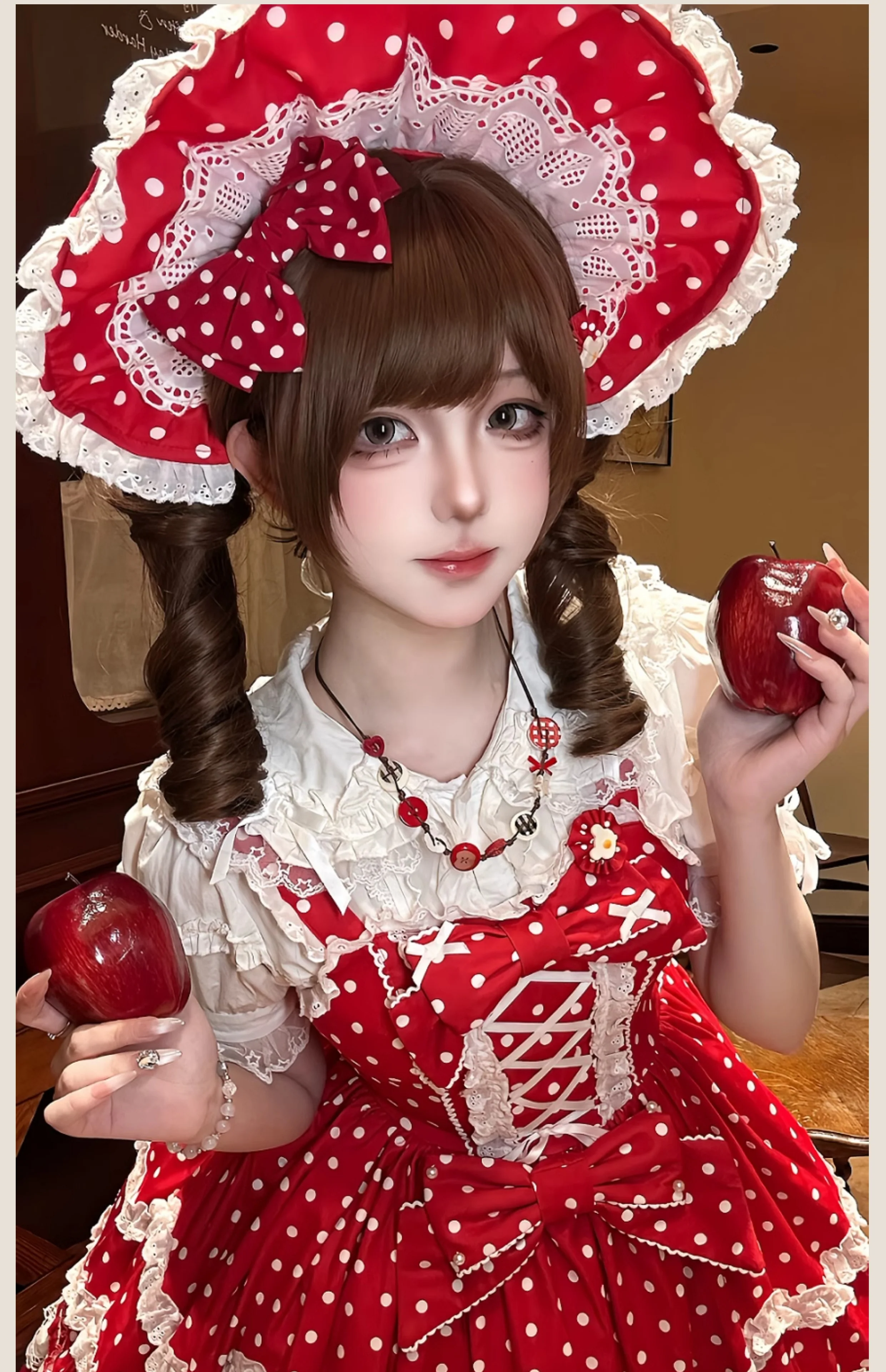 Polka Bailys - Old School Lolita JSK Suit, Red White Polka Dot Dress - Image 17