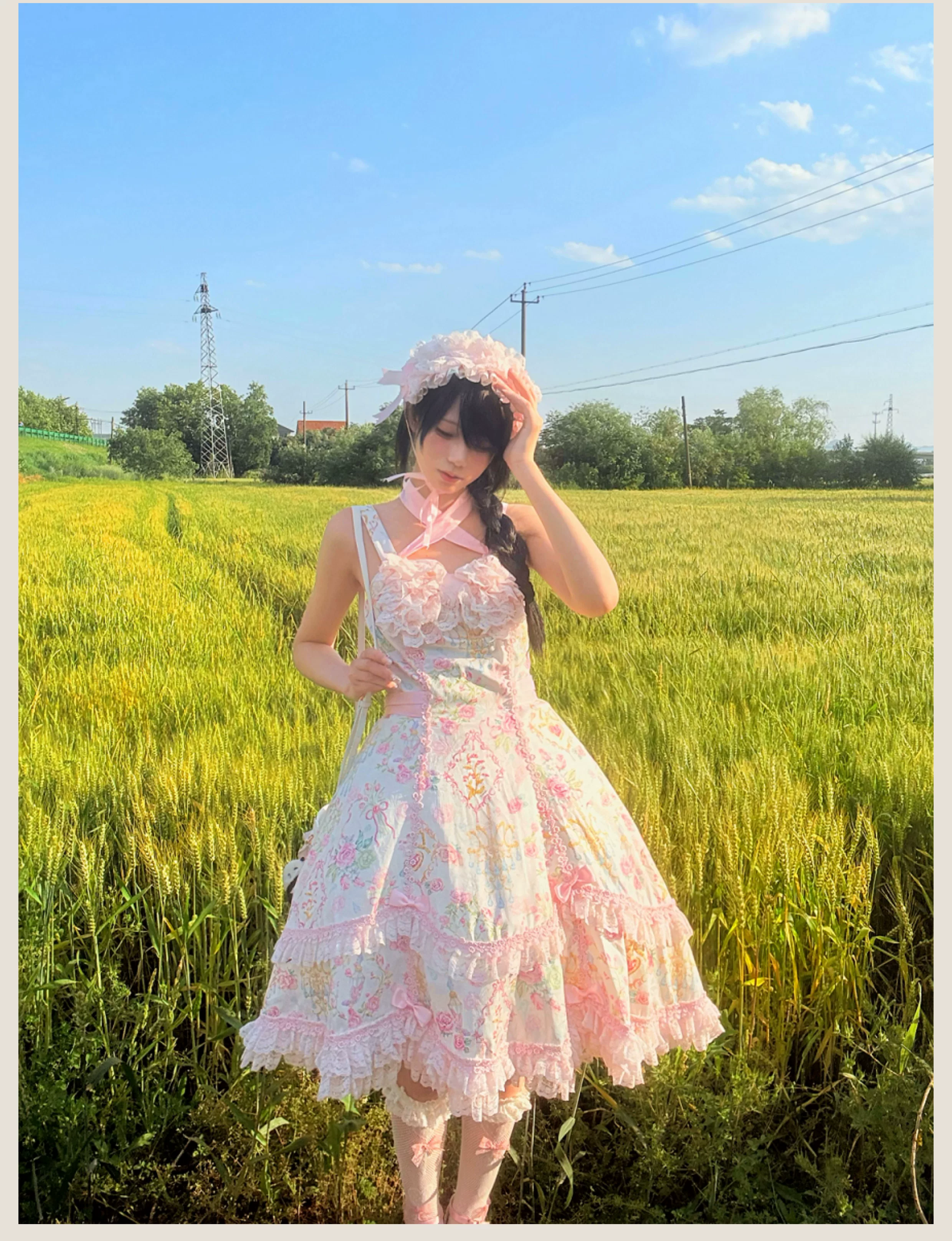 Spring 2025 - Floral Old School Lolita JSK Dress, Lace Trims - Image 3