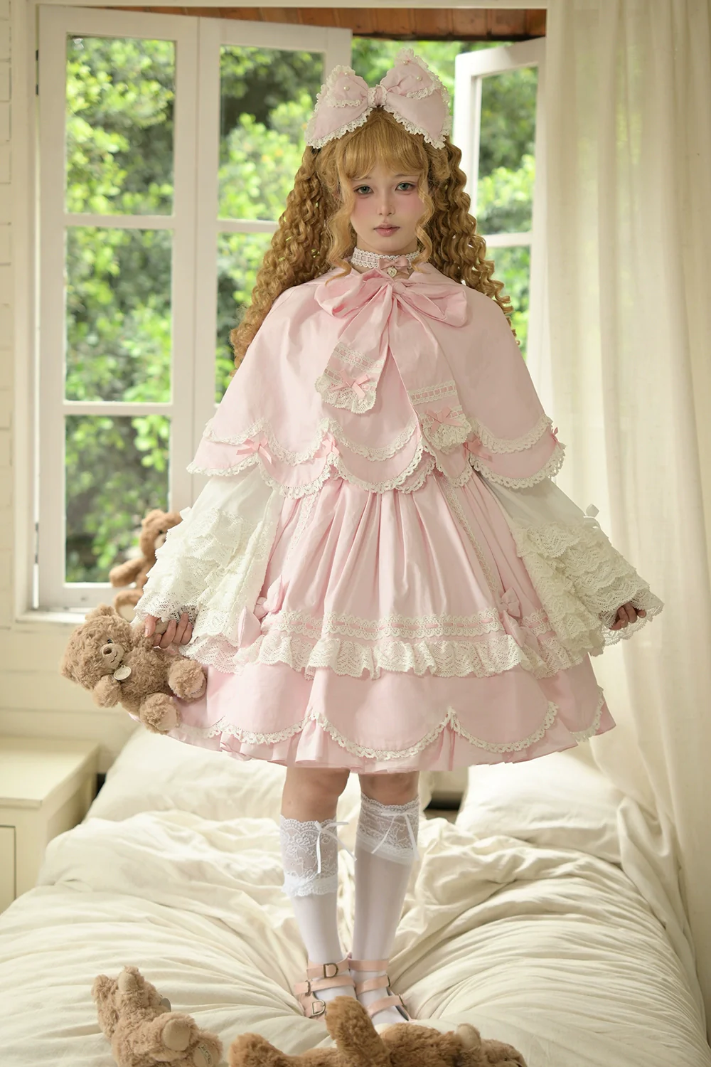 Vintage Petal Rabbit - Old School Lolita OP Cotton Dress, Petal-Shaped Hem - Image 11
