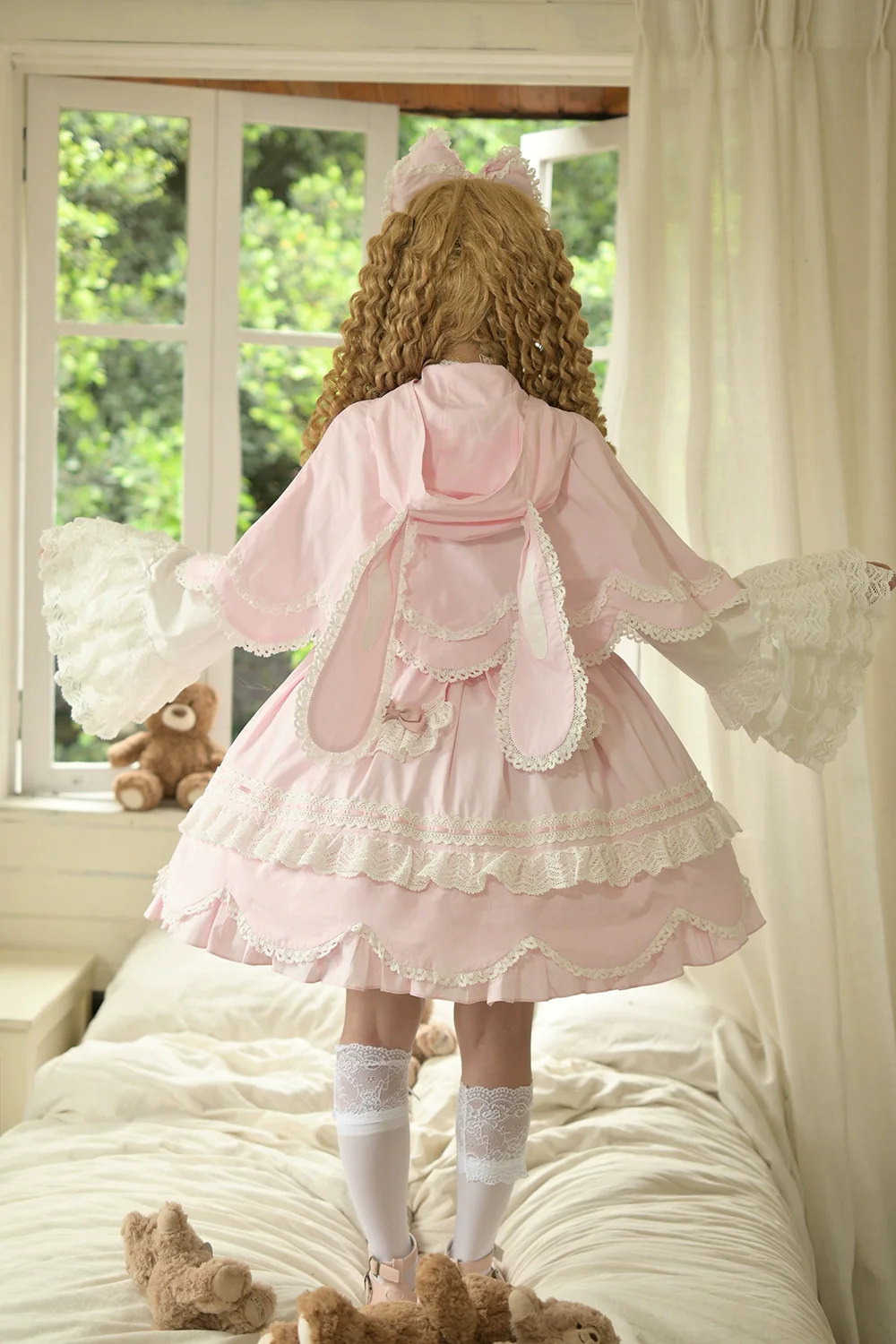 Vintage Petal Rabbit - Old School Lolita OP Cotton Dress, Petal-Shaped Hem - Image 12