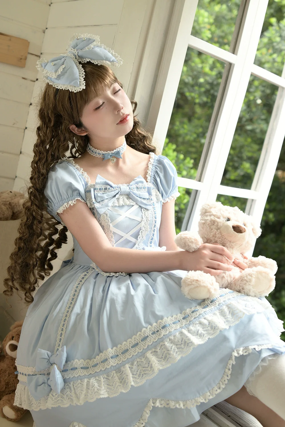 Vintage Petal Rabbit - Old School Lolita OP Cotton Dress, Petal-Shaped Hem - Image 14