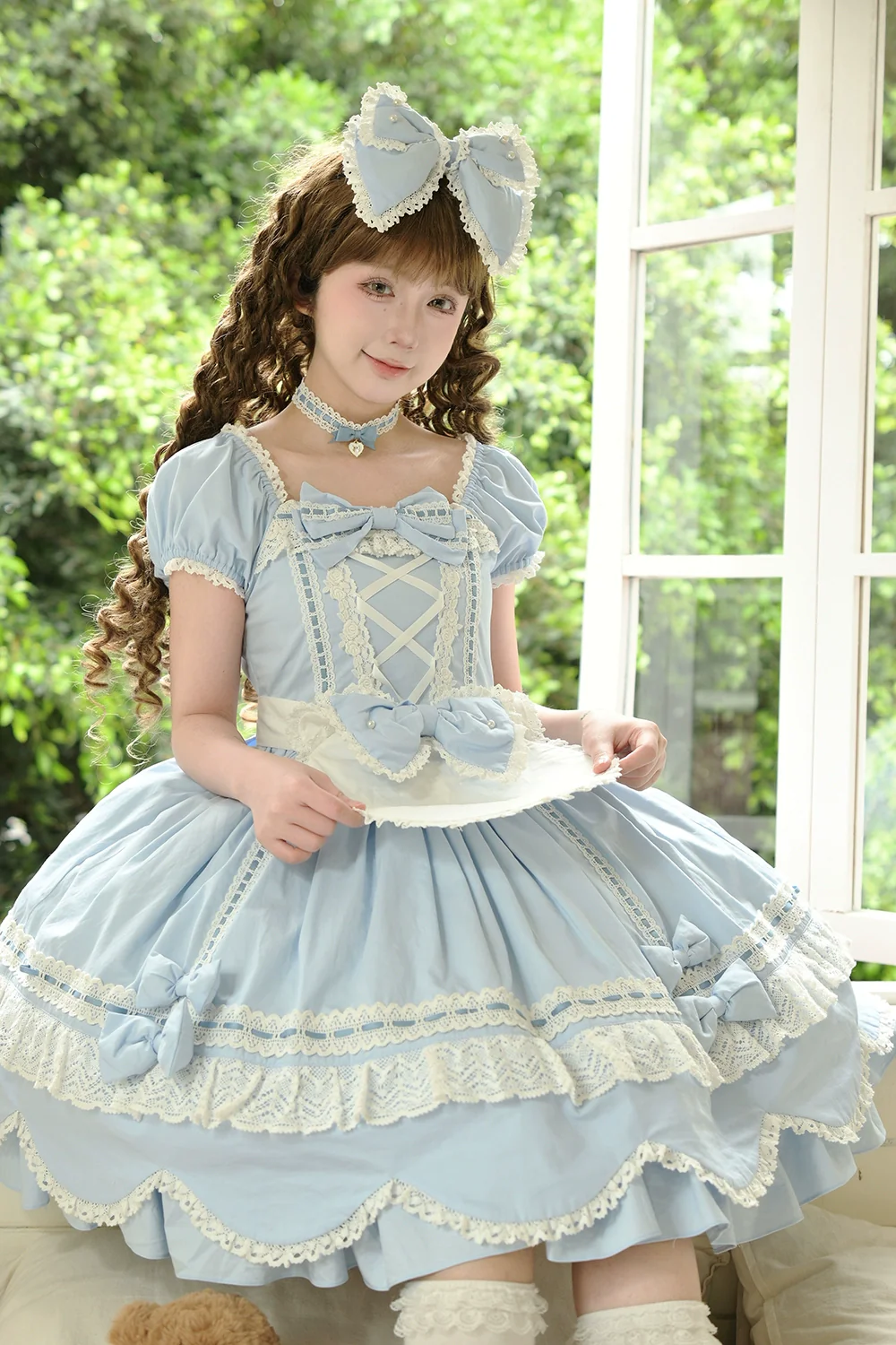 Vintage Petal Rabbit - Old School Lolita OP Cotton Dress, Petal-Shaped Hem - Image 15