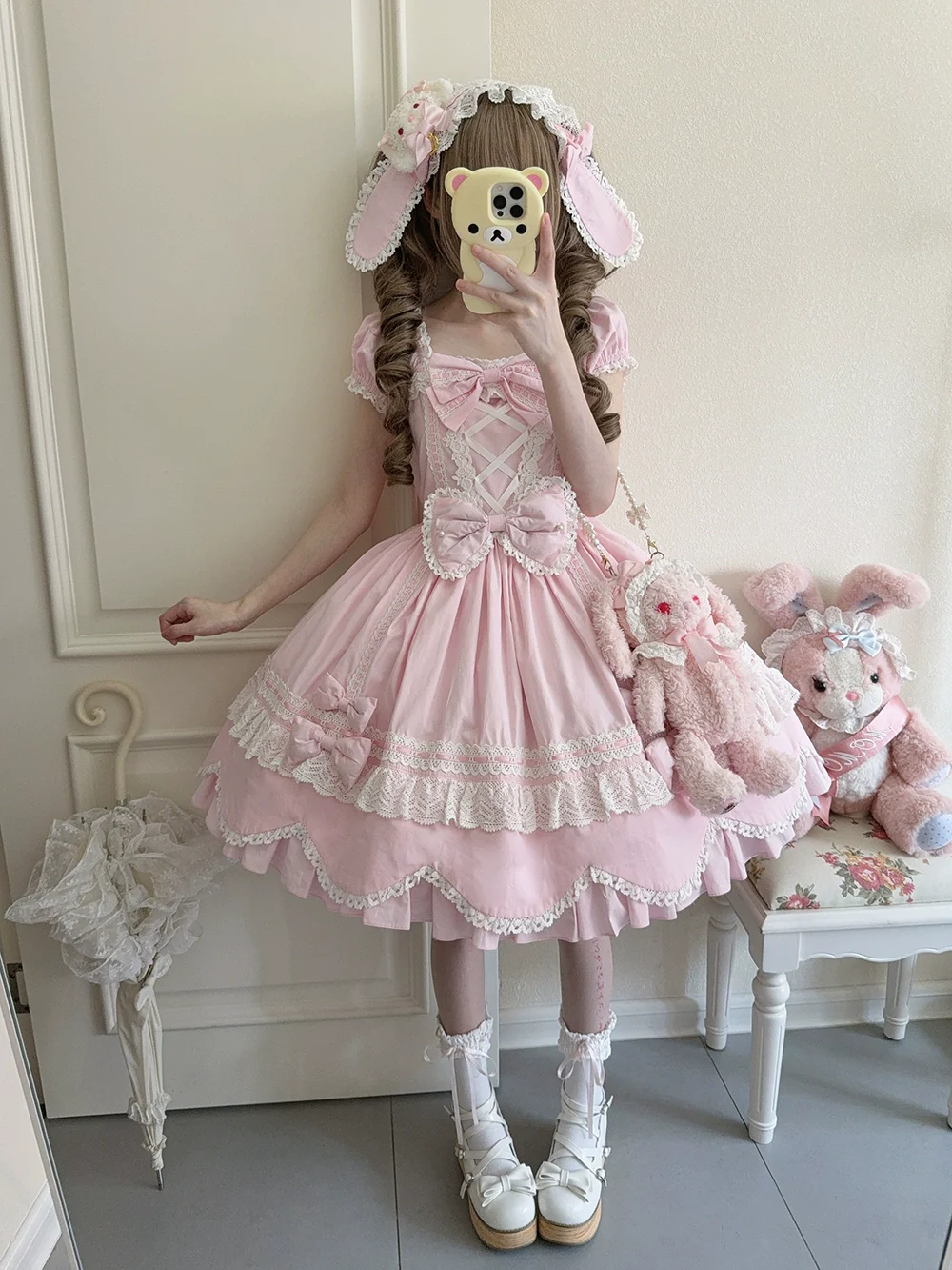 Vintage Petal Rabbit - Old School Lolita OP Cotton Dress, Petal-Shaped Hem - Image 20