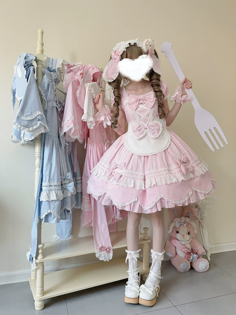 Vintage Petal Rabbit - Old School Lolita OP Cotton Dress, Petal-Shaped Hem - Image 21