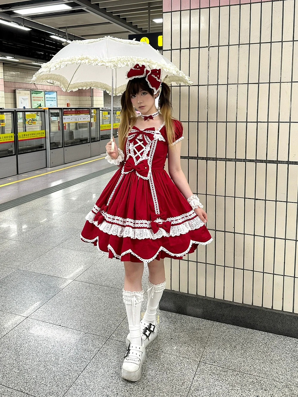 Vintage Petal Rabbit - Old School Lolita OP Cotton Dress, Petal-Shaped Hem - Image 26