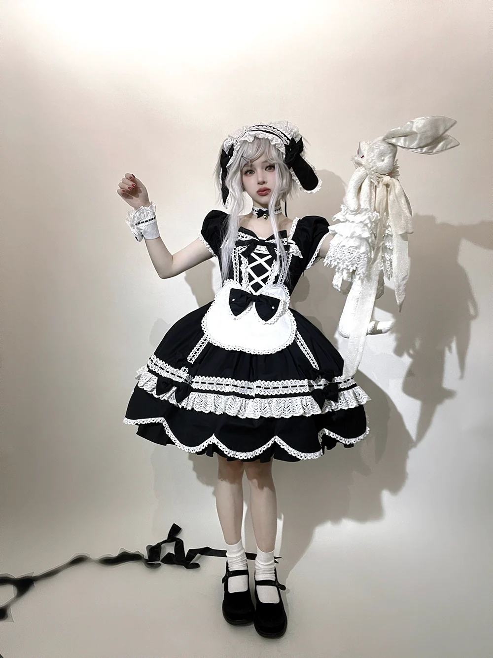 Vintage Petal Rabbit - Old School Lolita OP Cotton Dress, Petal-Shaped Hem - Image 31