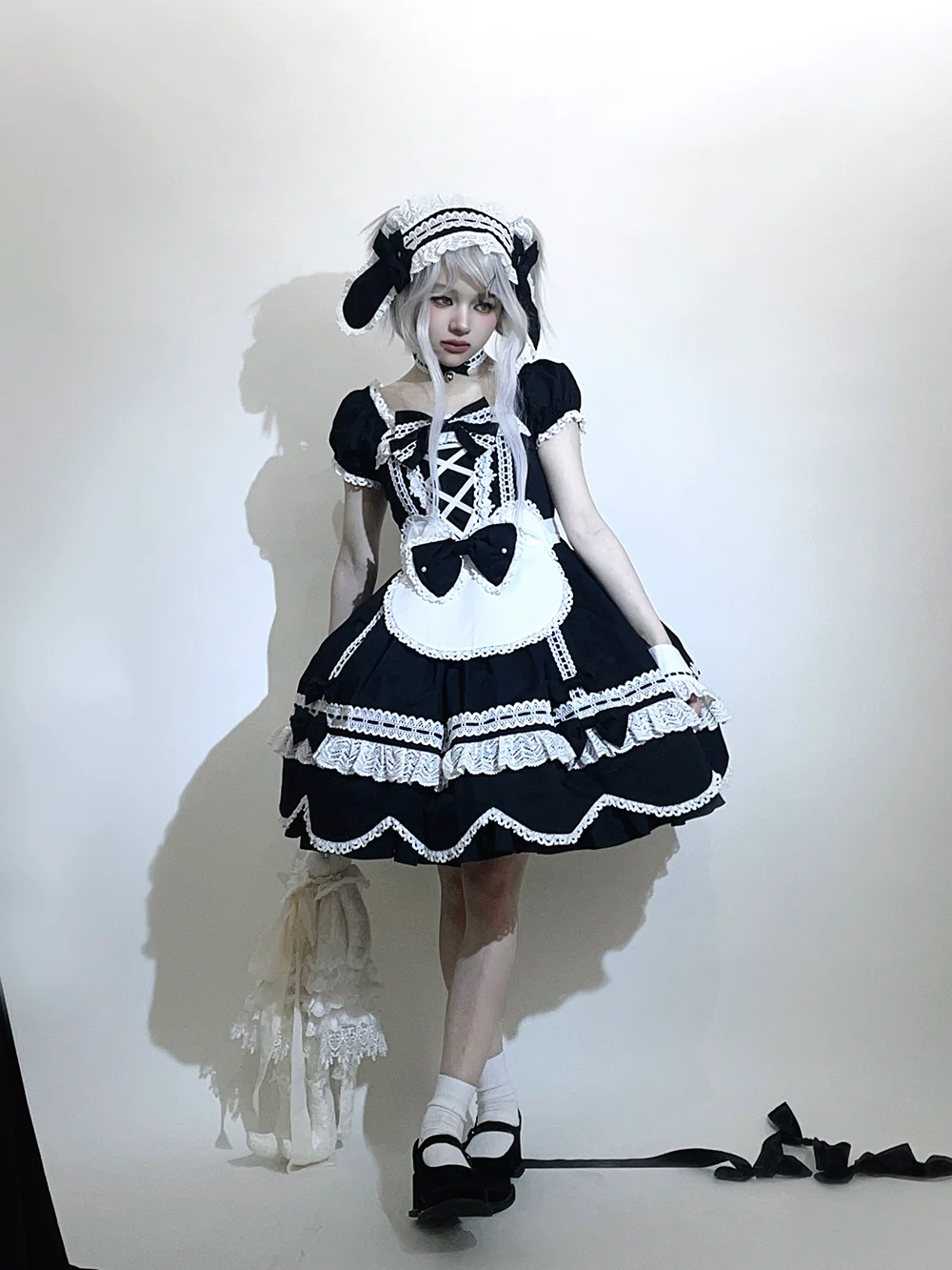 Vintage Petal Rabbit - Old School Lolita OP Cotton Dress, Petal-Shaped Hem - Image 32
