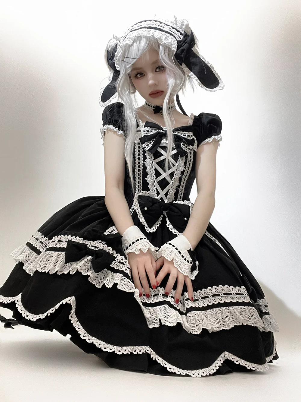 Vintage Petal Rabbit - Old School Lolita OP Cotton Dress, Petal-Shaped Hem - Image 33