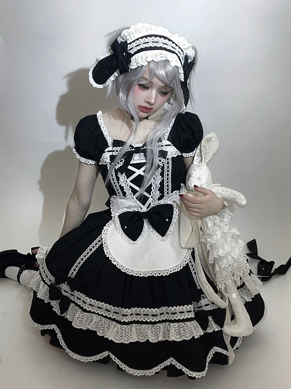 Vintage Petal Rabbit - Old School Lolita OP Cotton Dress, Petal-Shaped Hem - Image 34