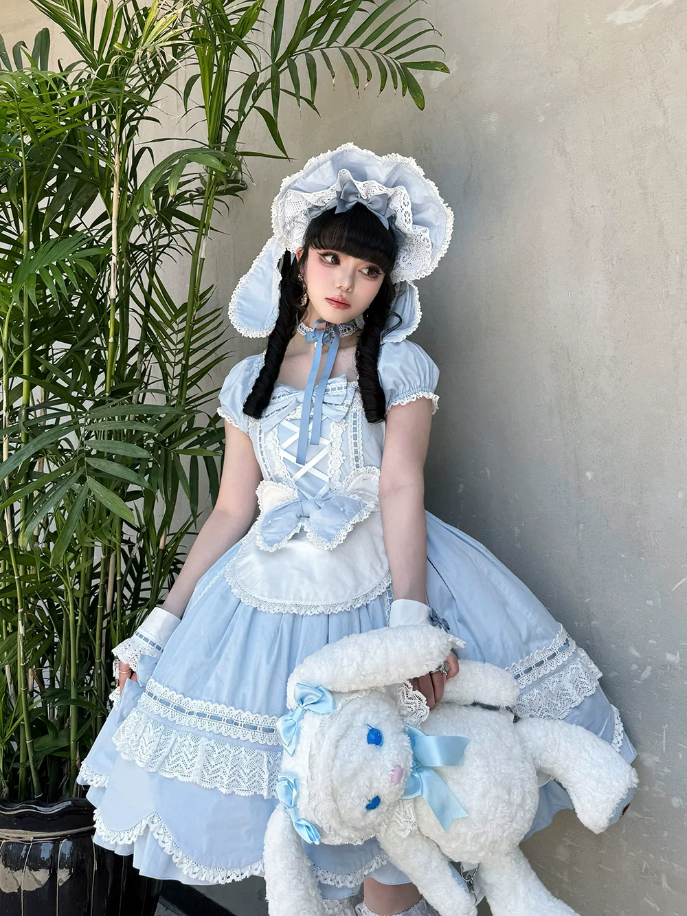 Vintage Petal Rabbit - Old School Lolita OP Cotton Dress, Petal-Shaped Hem - Image 36