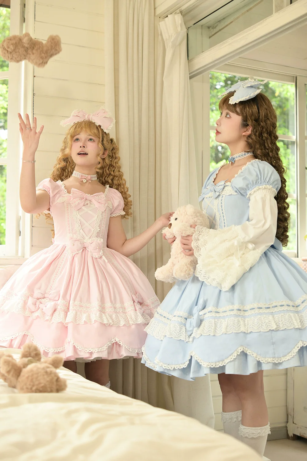 Vintage Petal Rabbit - Old School Lolita OP Cotton Dress, Petal-Shaped Hem - Image 7