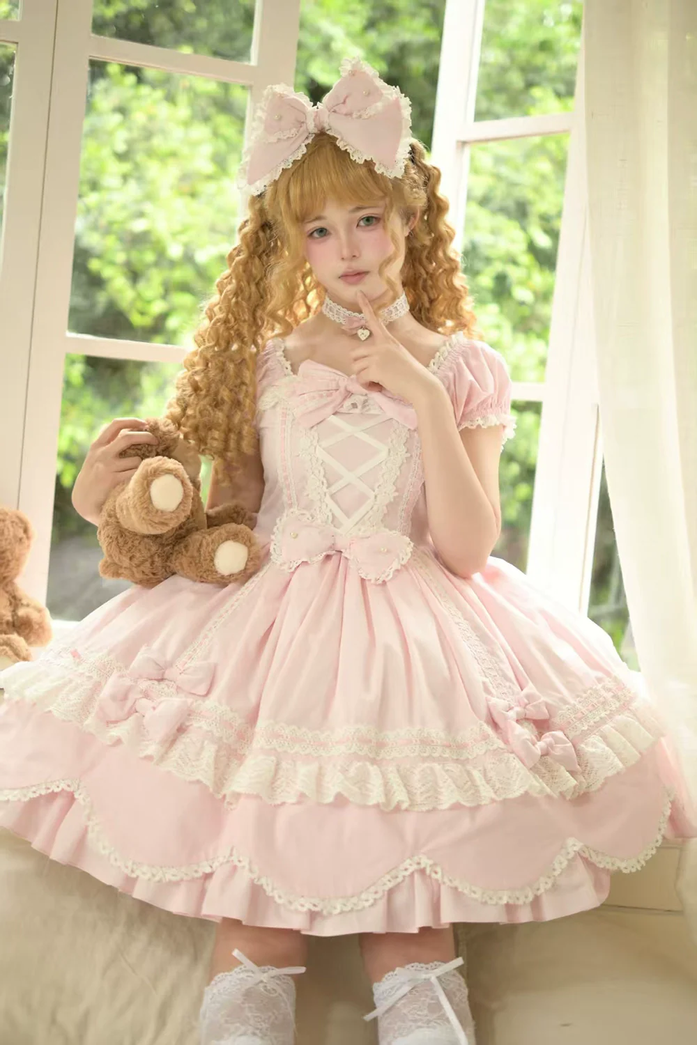 Vintage Petal Rabbit - Old School Lolita OP Cotton Dress, Petal-Shaped Hem - Image 9