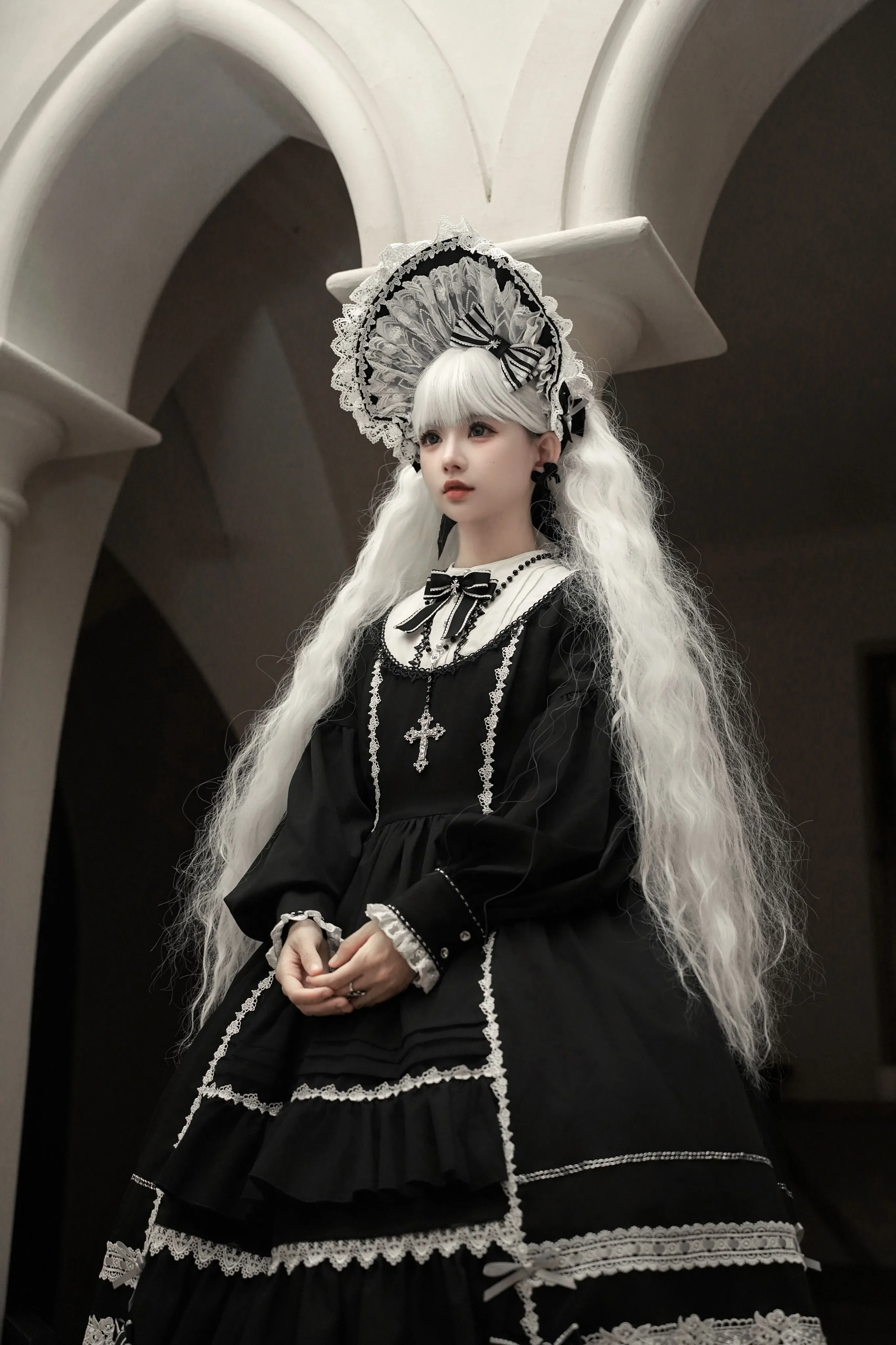 Ningyo Night - Old School Lolita OP Dress, Peter Pan Collar Cape - Image 10