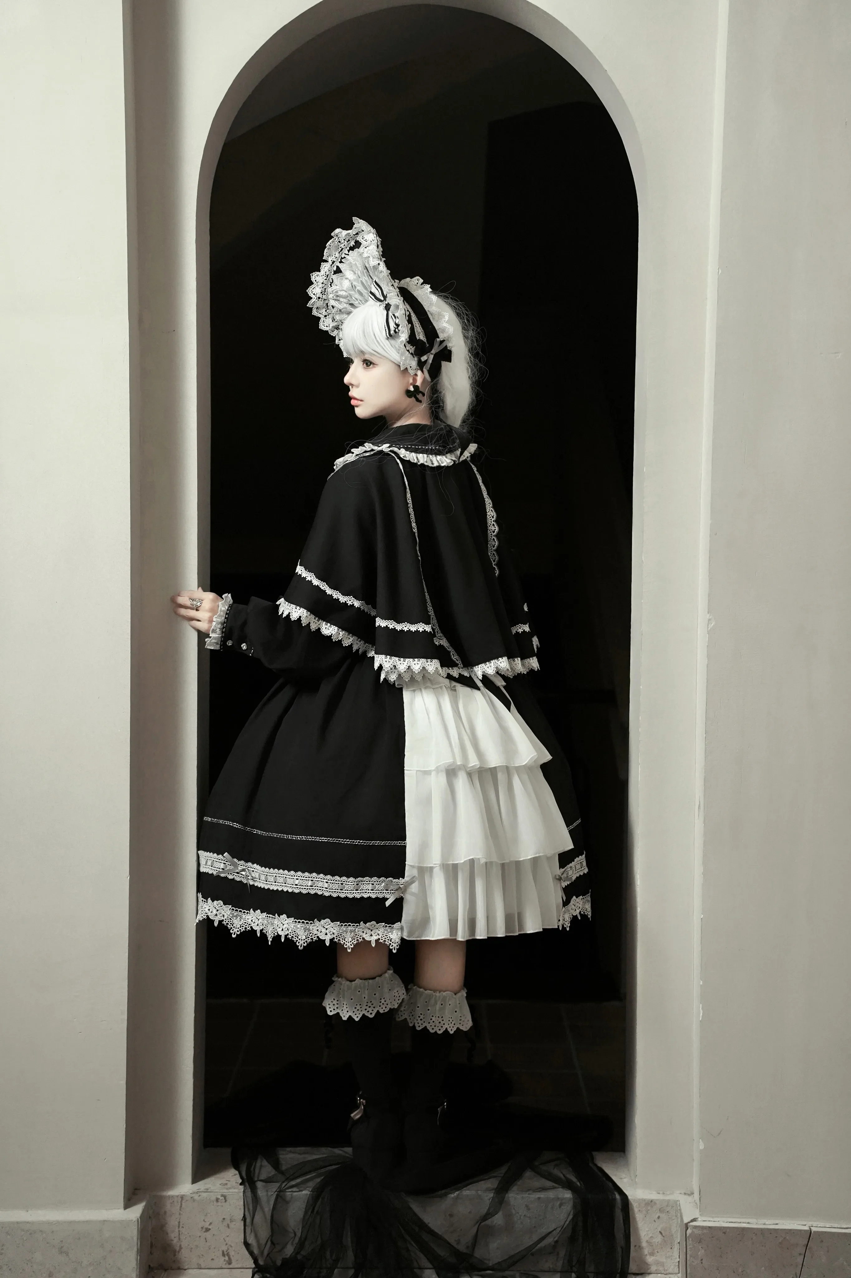 Ningyo Night - Old School Lolita OP Dress, Peter Pan Collar Cape - Image 11