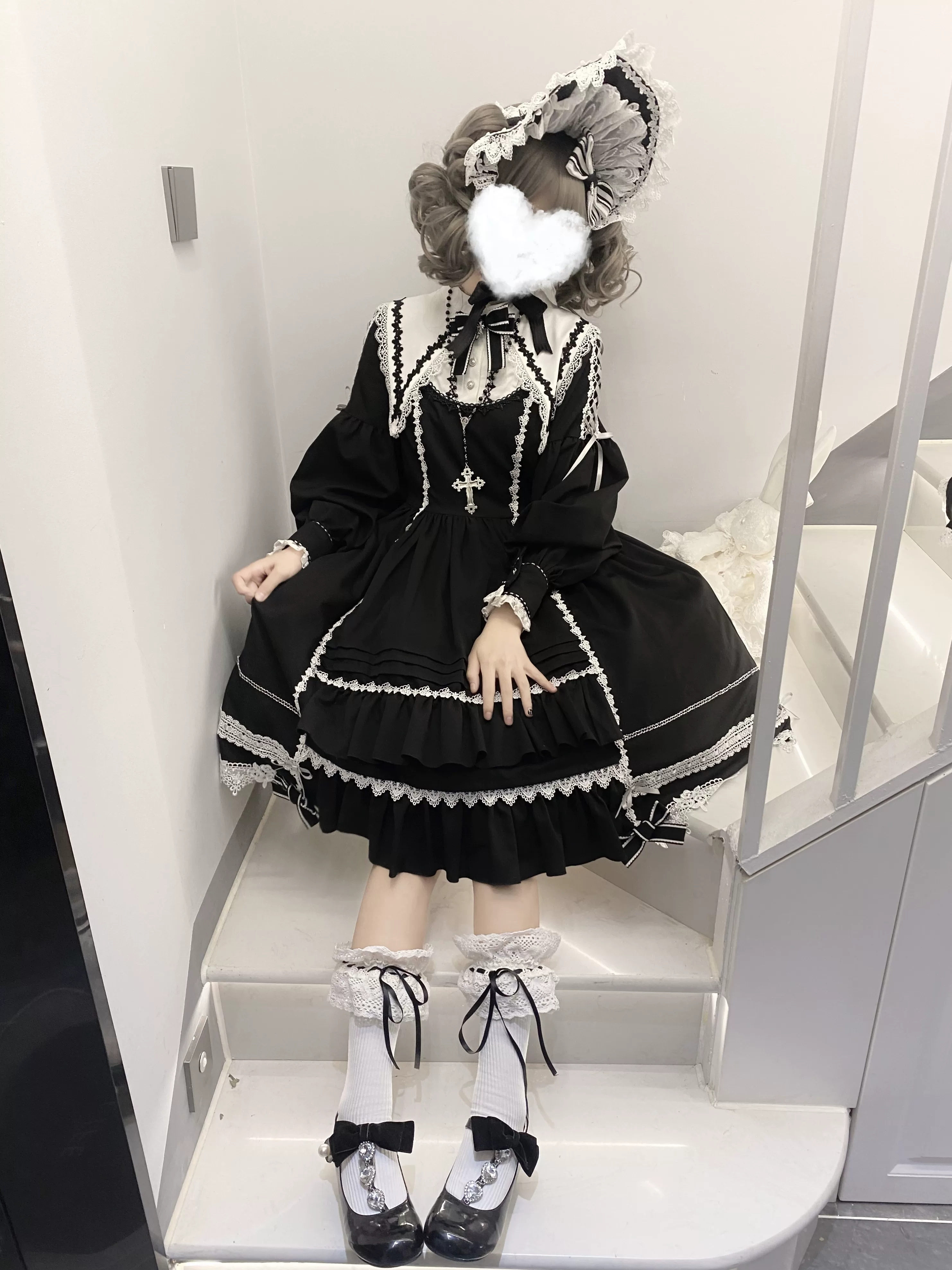 Ningyo Night - Old School Lolita OP Dress, Peter Pan Collar Cape - Image 12