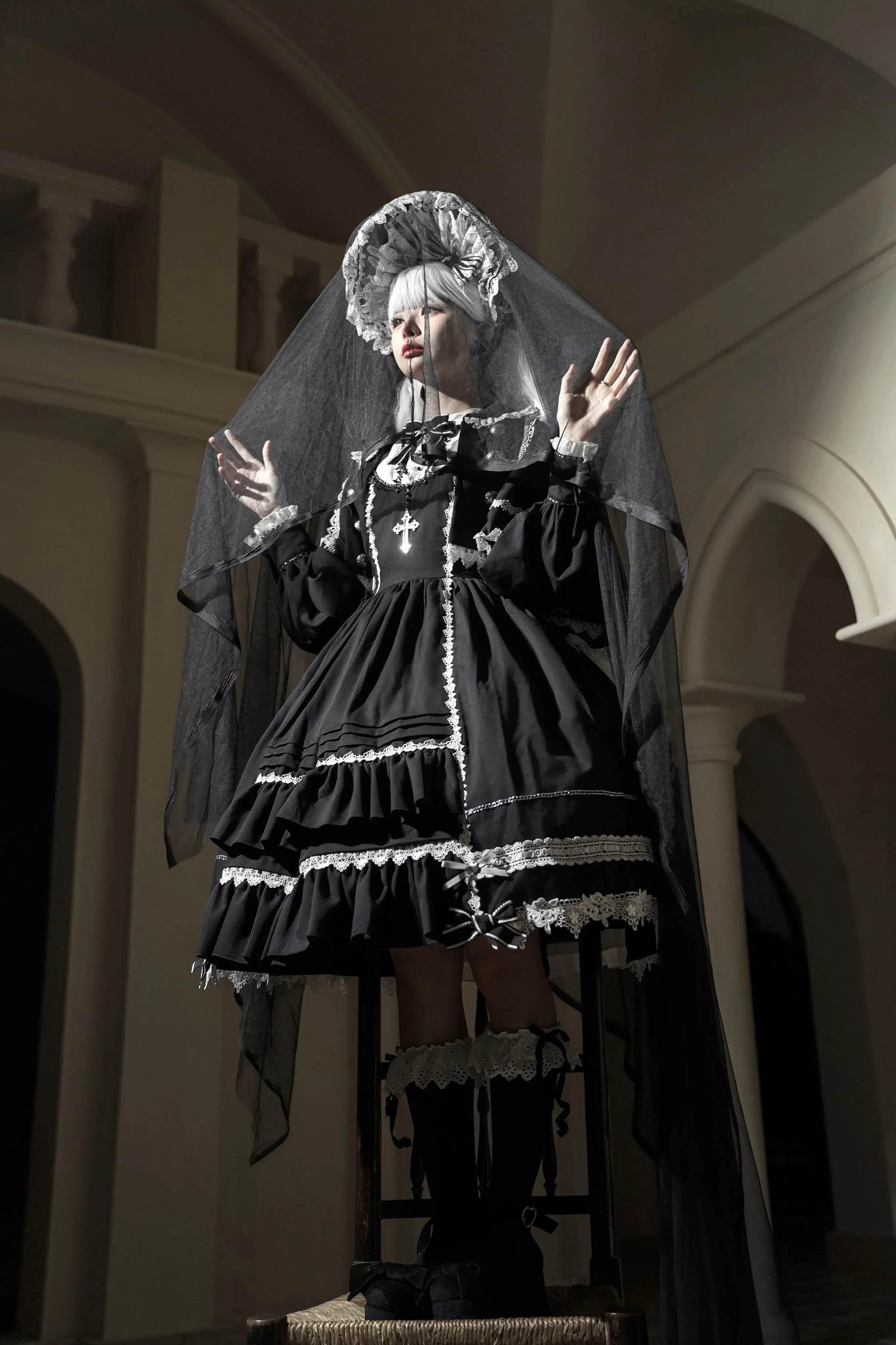 Ningyo Night - Old School Lolita OP Dress, Peter Pan Collar Cape - Image 15