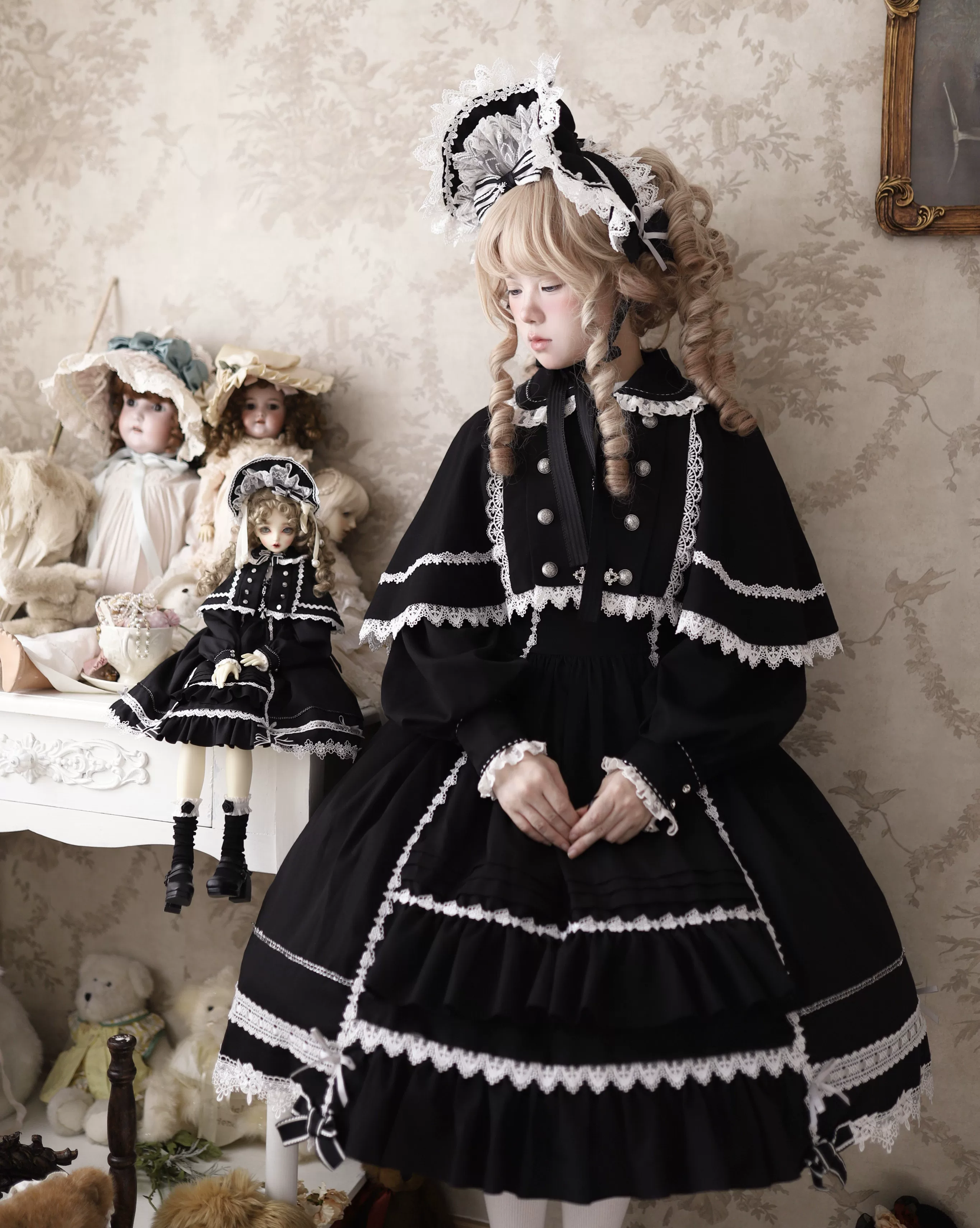 Ningyo Night - Old School Lolita OP Dress, Peter Pan Collar Cape - Image 17