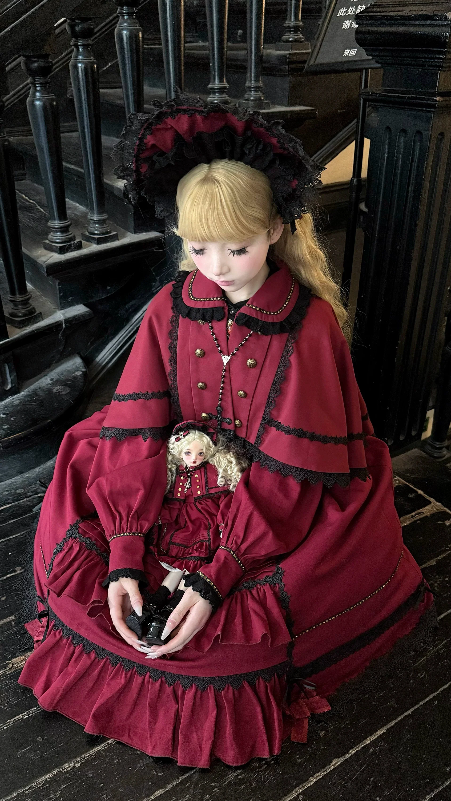 Ningyo Night - Old School Lolita OP Dress, Peter Pan Collar Cape - Image 21