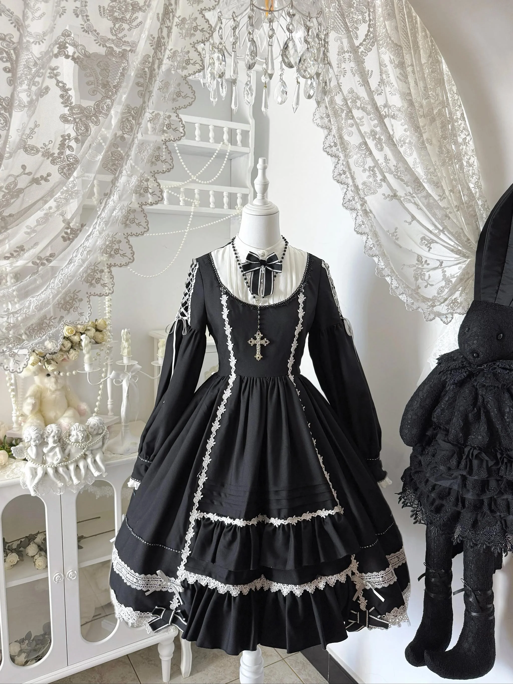 Ningyo Night - Old School Lolita OP Dress, Peter Pan Collar Cape - Image 27