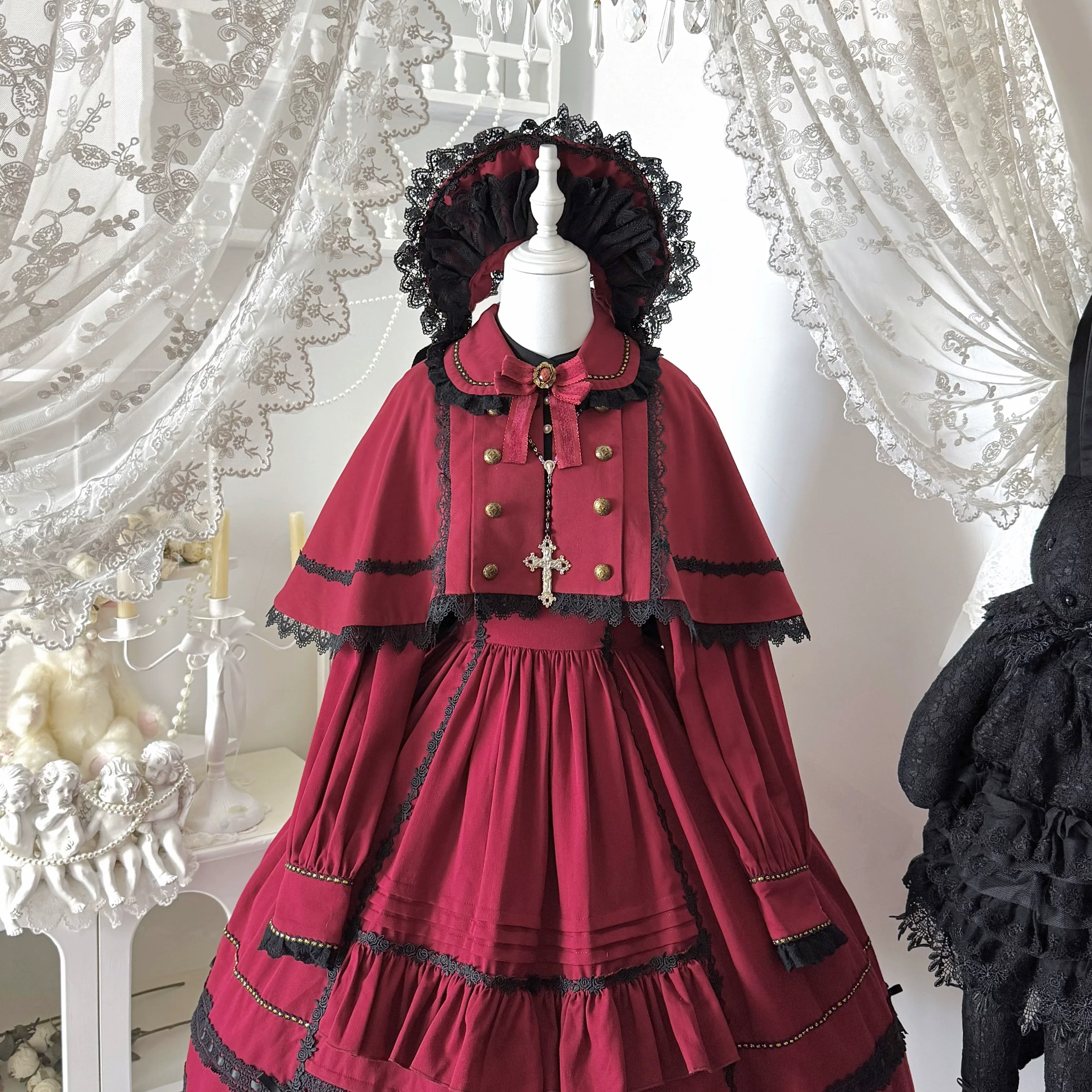 Ningyo Night - Old School Lolita OP Dress, Peter Pan Collar Cape - Image 31