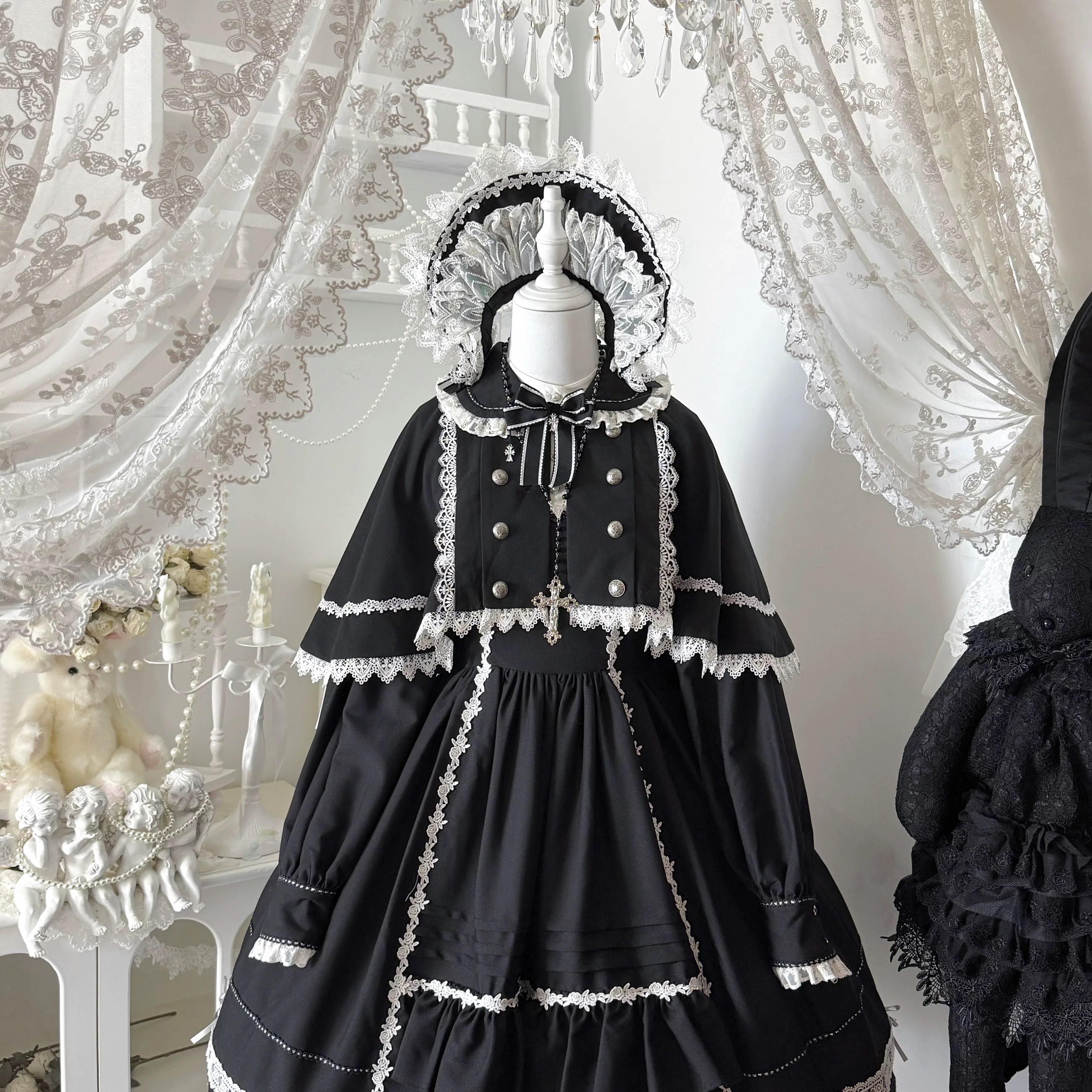 Ningyo Night - Old School Lolita OP Dress, Peter Pan Collar Cape - Image 32