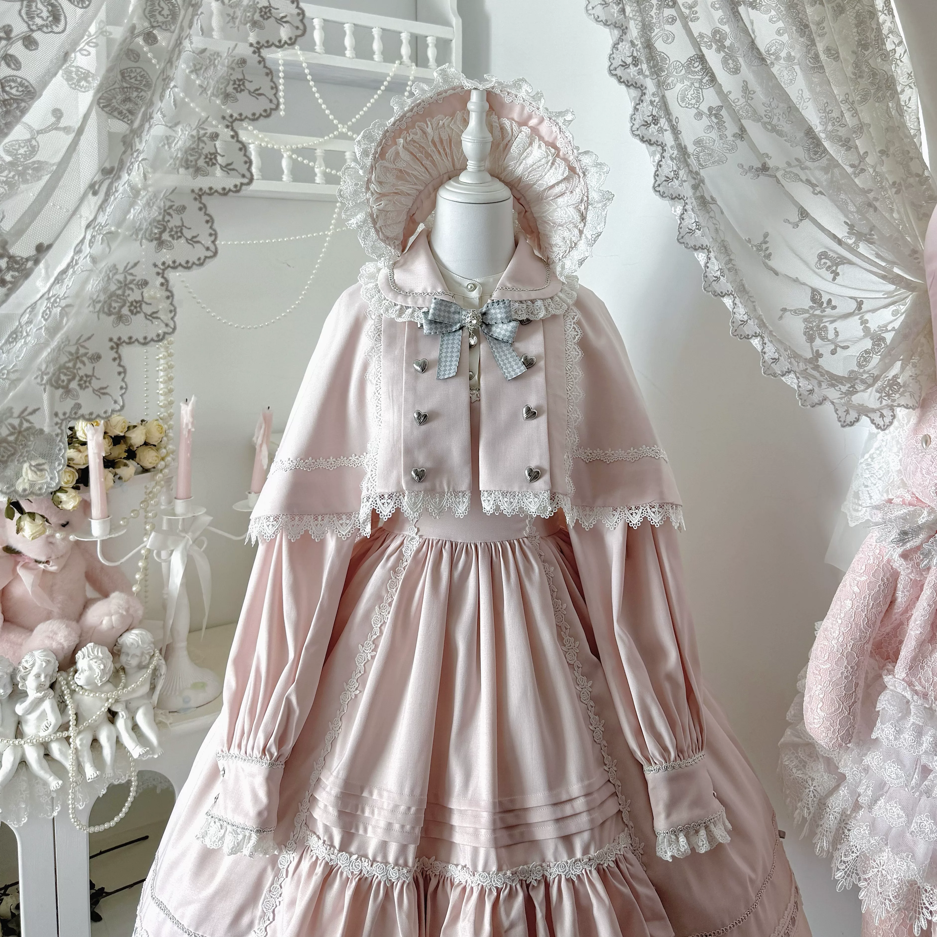 Ningyo Night - Old School Lolita OP Dress, Peter Pan Collar Cape - Image 33