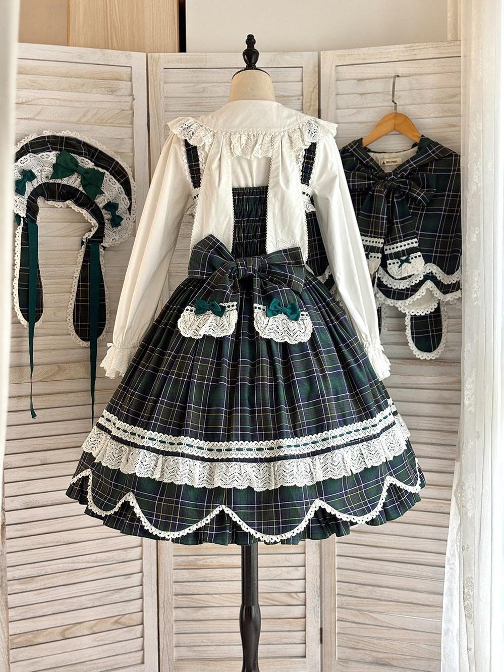 Plaid Petal Bunny - Old School Lolita Plaid JSK Dress, Side Pockets - Image 11
