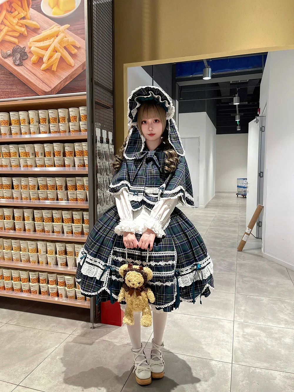 Plaid Petal Bunny - Old School Lolita Plaid JSK Dress, Side Pockets - Image 30