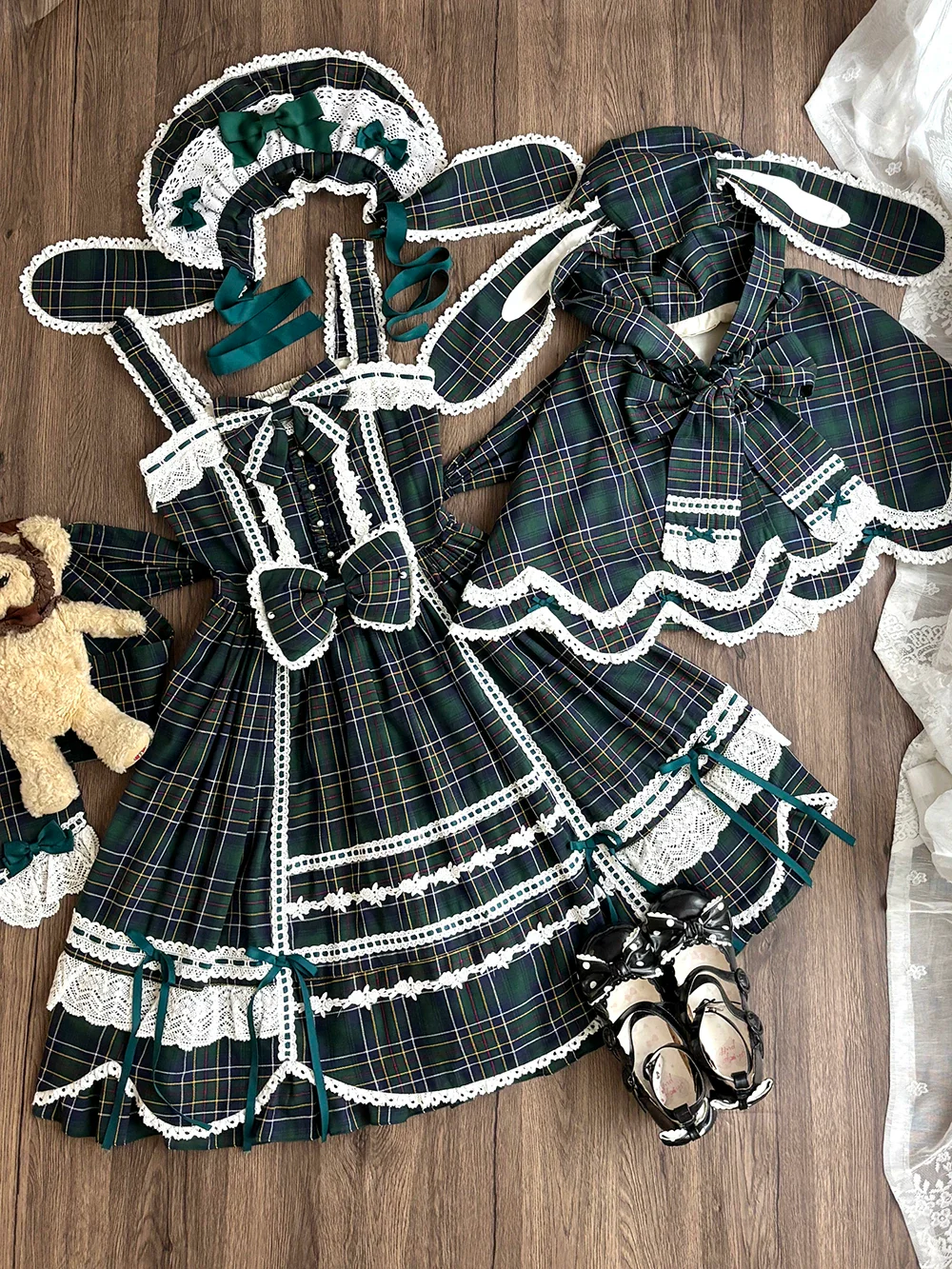 Plaid Petal Bunny - Old School Lolita Plaid JSK Dress, Side Pockets - Image 37