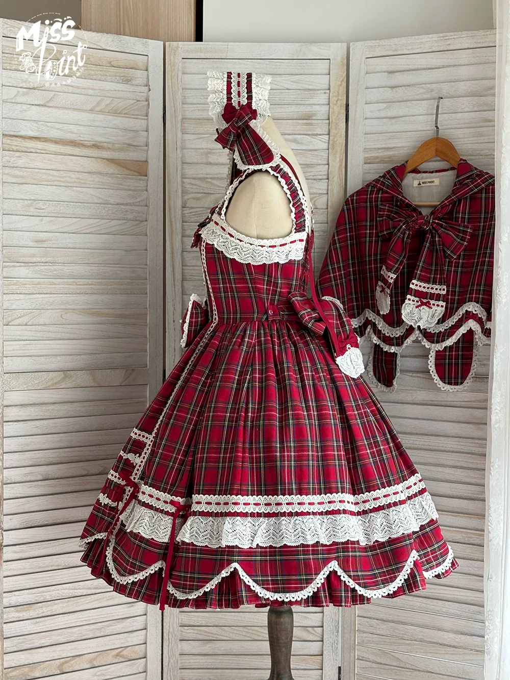Plaid Petal Bunny - Old School Lolita Plaid JSK Dress, Side Pockets - Image 9