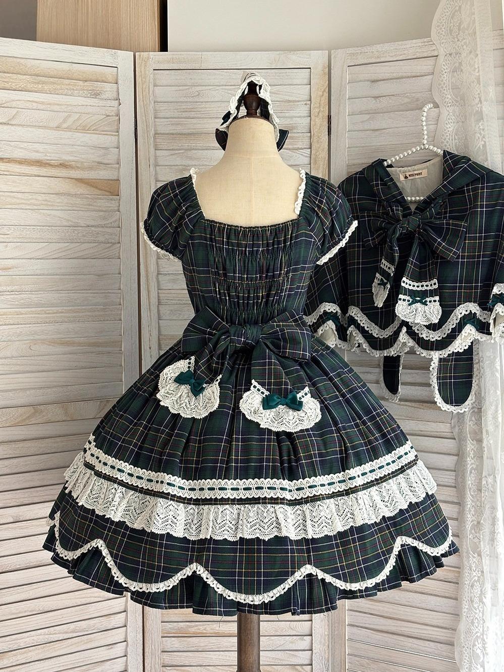 Plaid Petal Bunny - Old School Lolita Plaid OP Dress, Petal-shaped Hem - Image 11