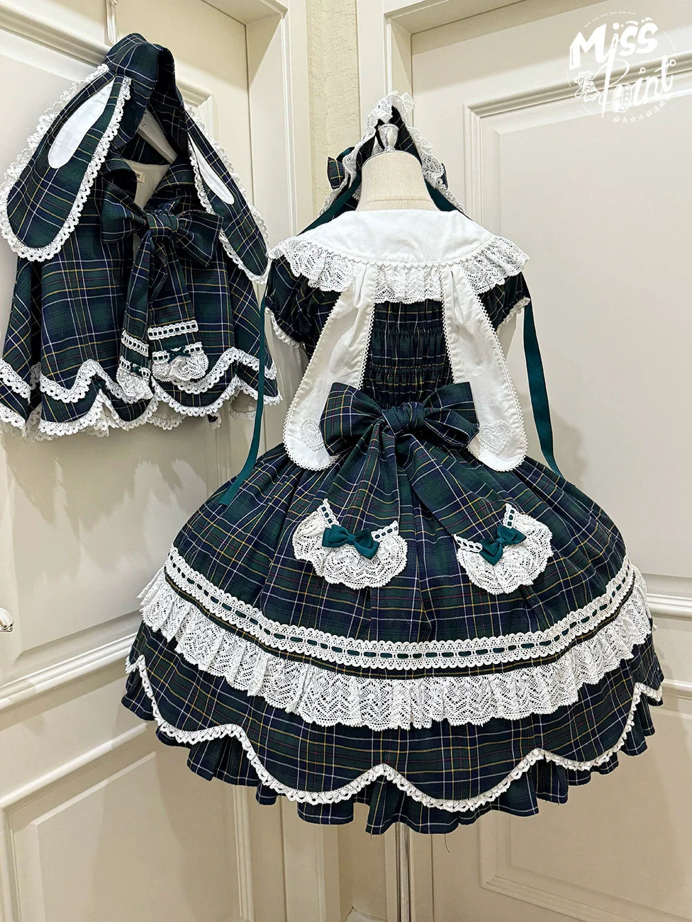 Plaid Petal Bunny - Old School Lolita Plaid OP Dress, Petal-shaped Hem - Image 12