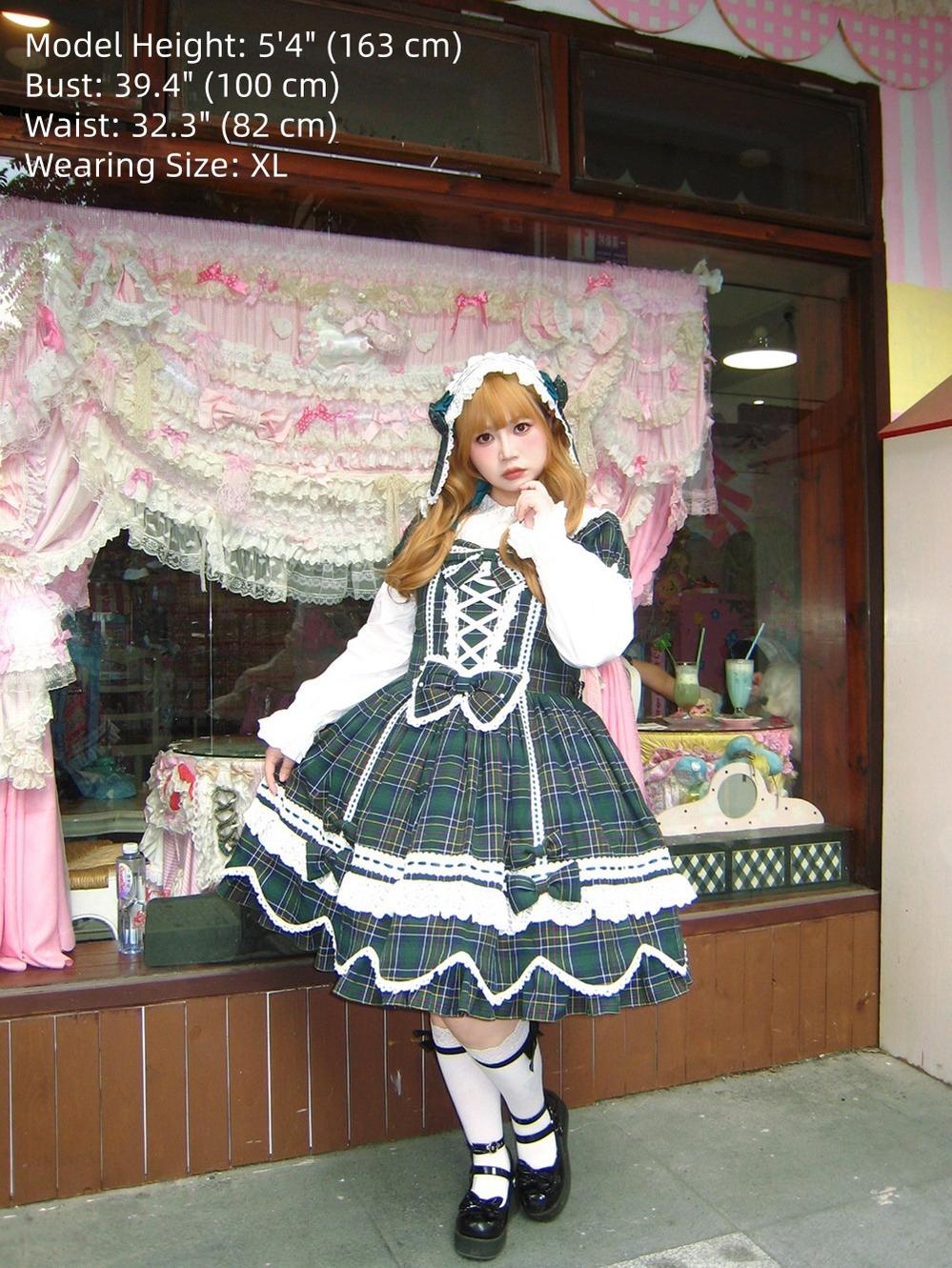 Plaid Petal Bunny - Old School Lolita Plaid OP Dress, Petal-shaped Hem - Image 13