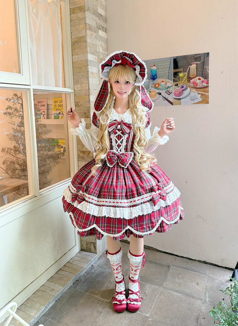 Plaid Petal Bunny - Old School Lolita Plaid OP Dress, Petal-shaped Hem - Image 20