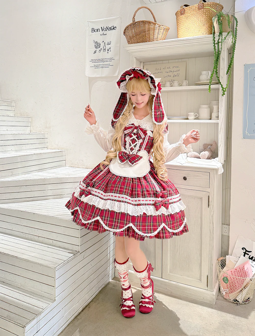 Plaid Petal Bunny - Old School Lolita Plaid OP Dress, Petal-shaped Hem - Image 21