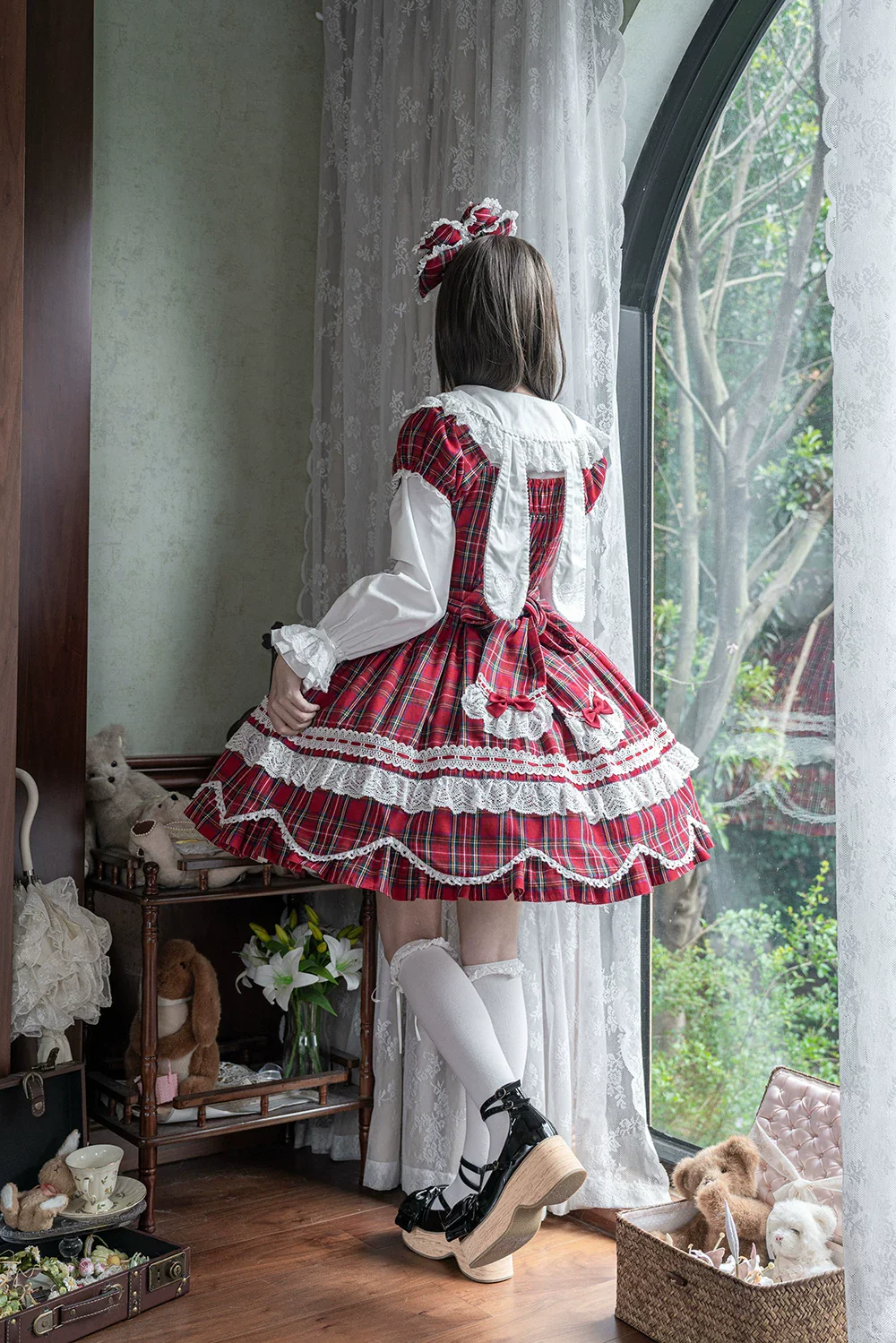 Plaid Petal Bunny - Old School Lolita Plaid OP Dress, Petal-shaped Hem - Image 32