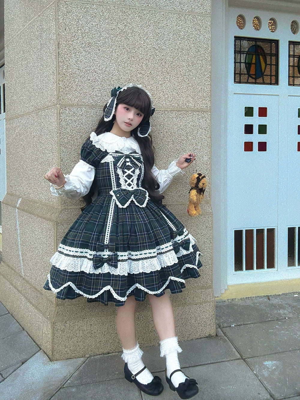 Plaid Petal Bunny - Old School Lolita Plaid OP Dress, Petal-shaped Hem - Image 44