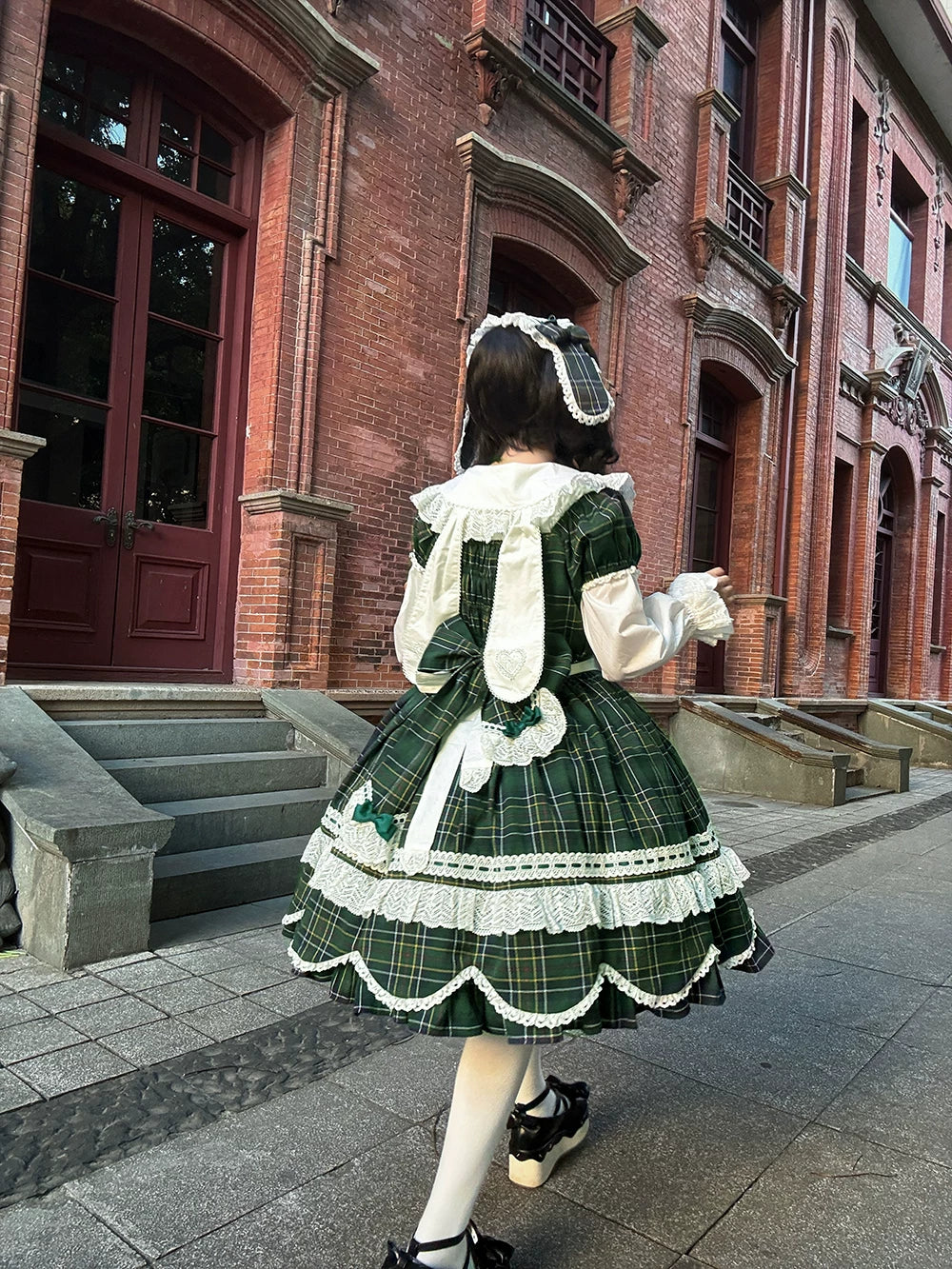 Plaid Petal Bunny - Old School Lolita Plaid OP Dress, Petal-shaped Hem - Image 55