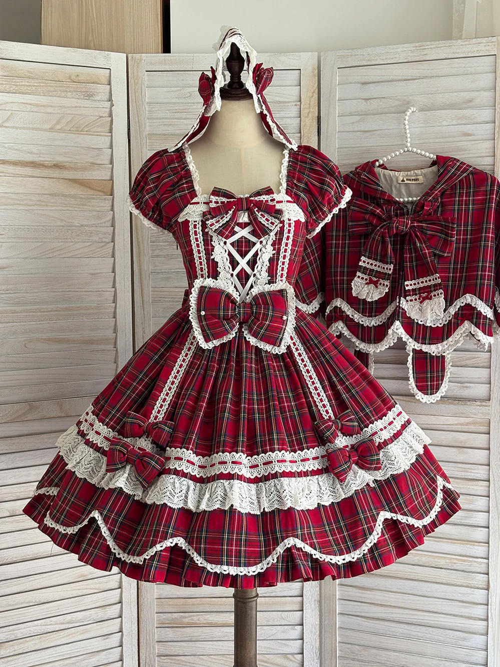 Plaid Petal Bunny - Old School Lolita Plaid OP Dress, Petal-shaped Hem - Image 7