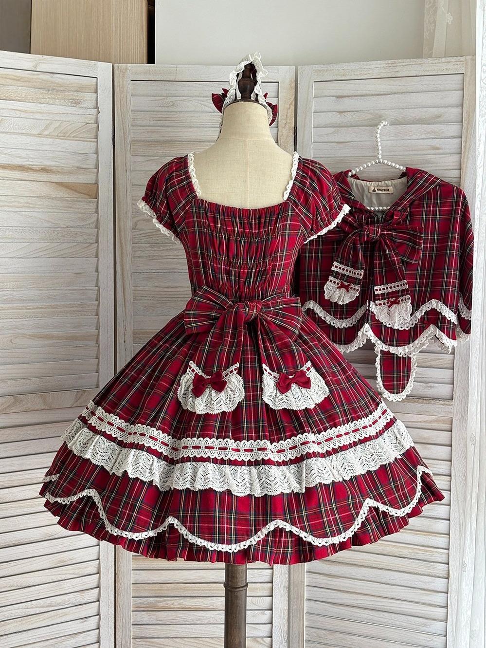 Plaid Petal Bunny - Old School Lolita Plaid OP Dress, Petal-shaped Hem - Image 8