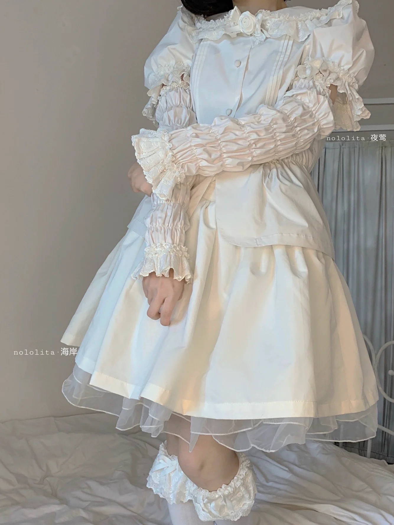 Nightingale - Old School Lolita Shirt, Detachable Sleeves - Image 45