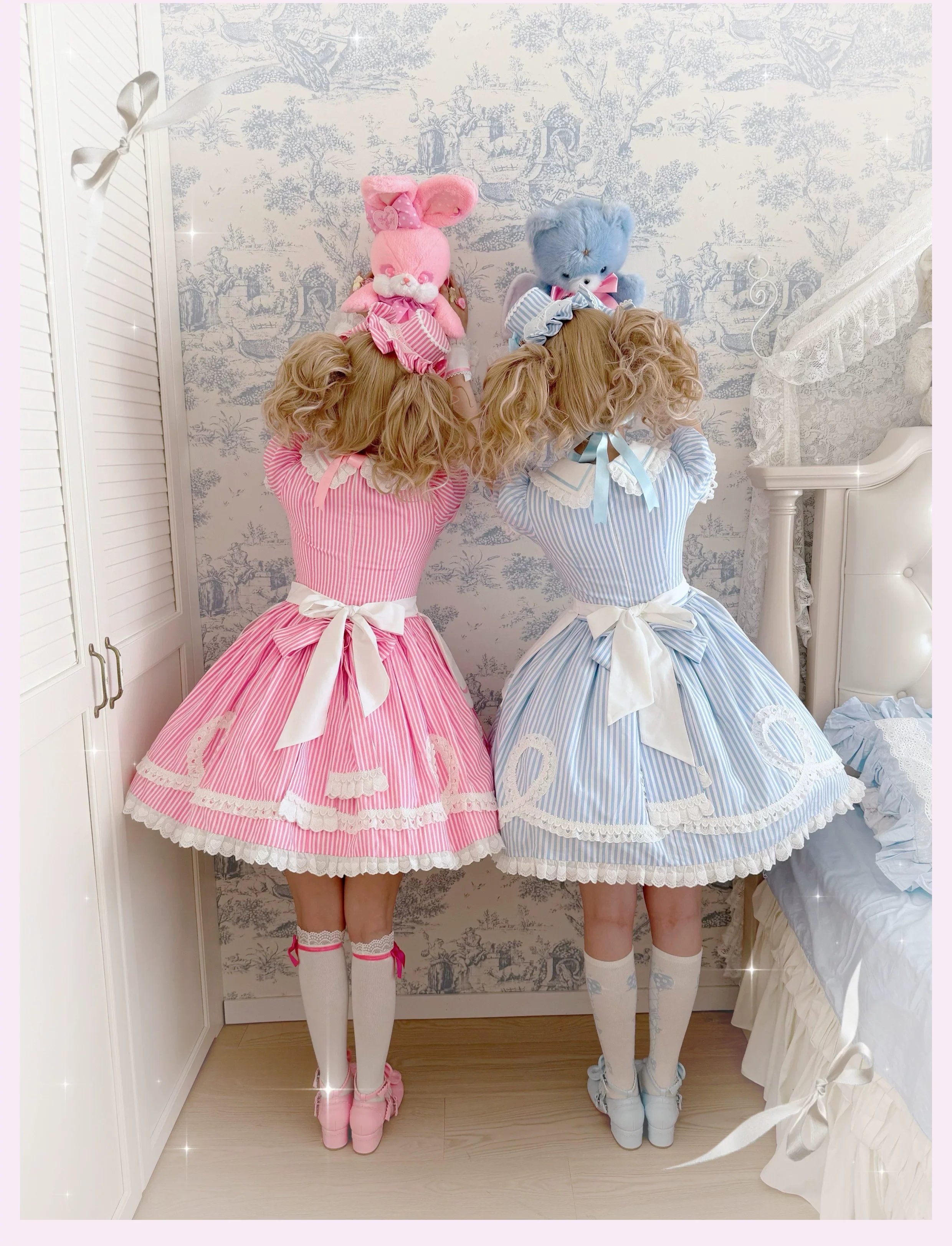 Candy Shop Manager - Old School Lolita Striped OP Dress, Detachable Apron - Image 10
