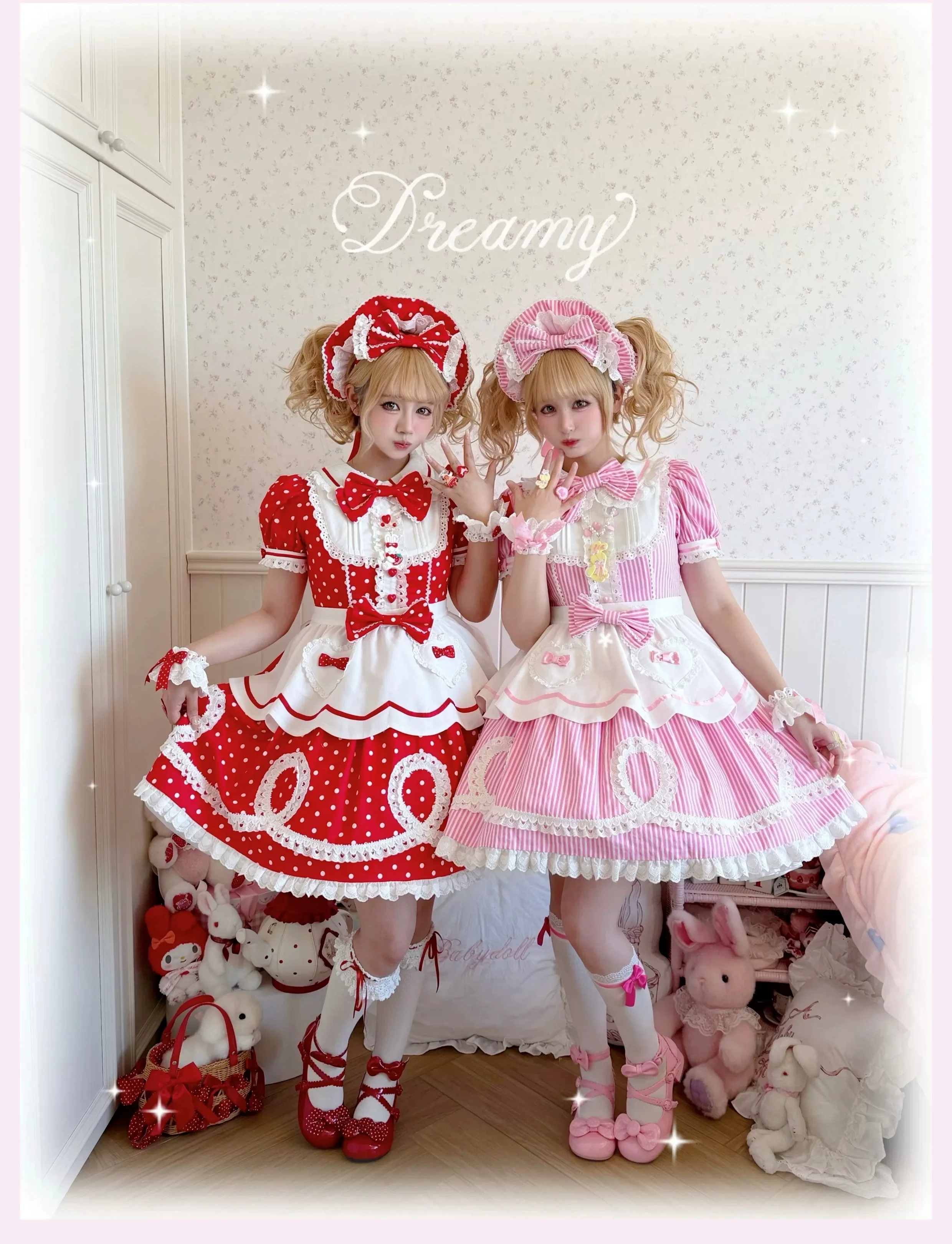 Candy Shop Manager - Old School Lolita Striped OP Dress, Detachable Apron - Image 13