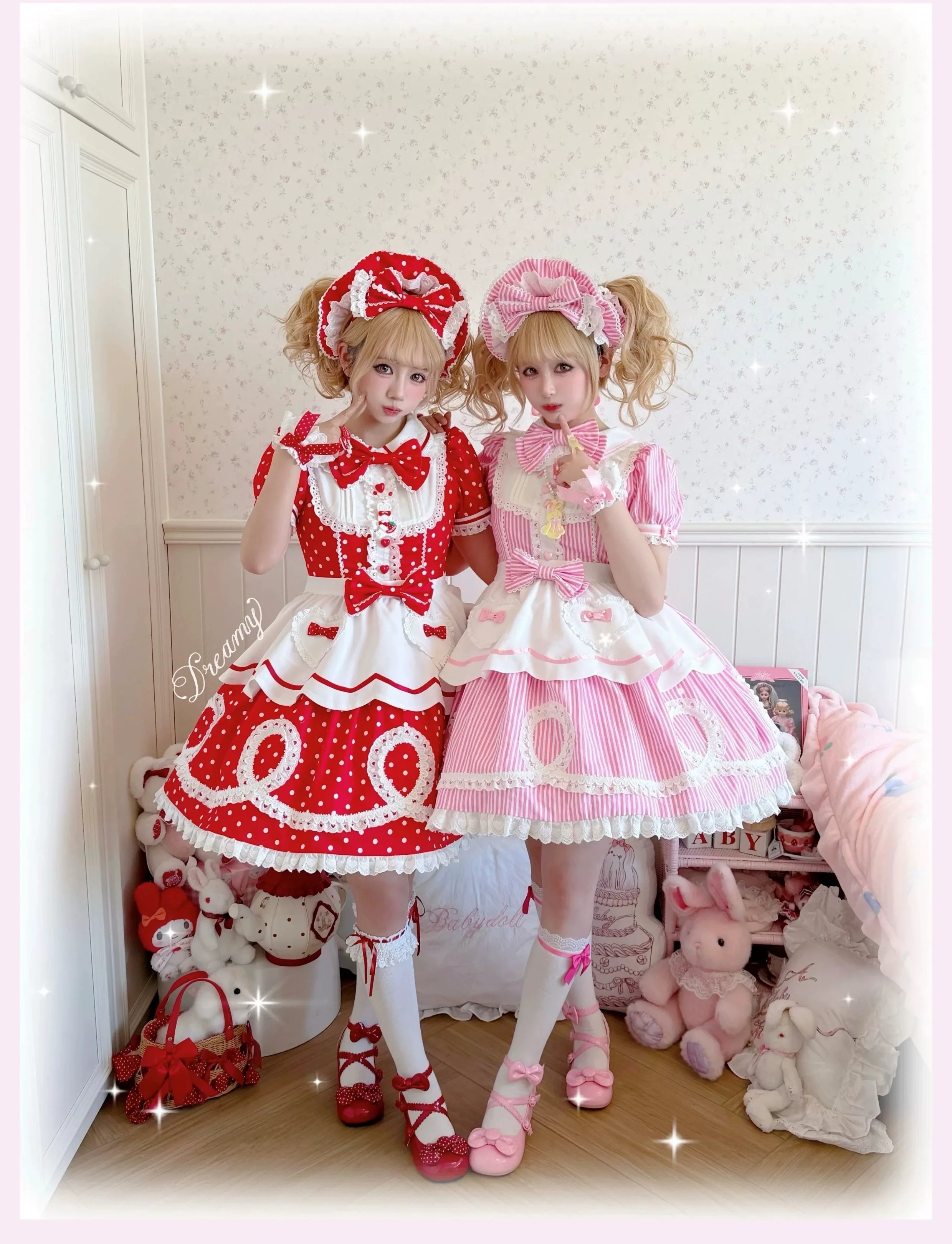 Candy Shop Manager - Old School Lolita Striped OP Dress, Detachable Apron - Image 14